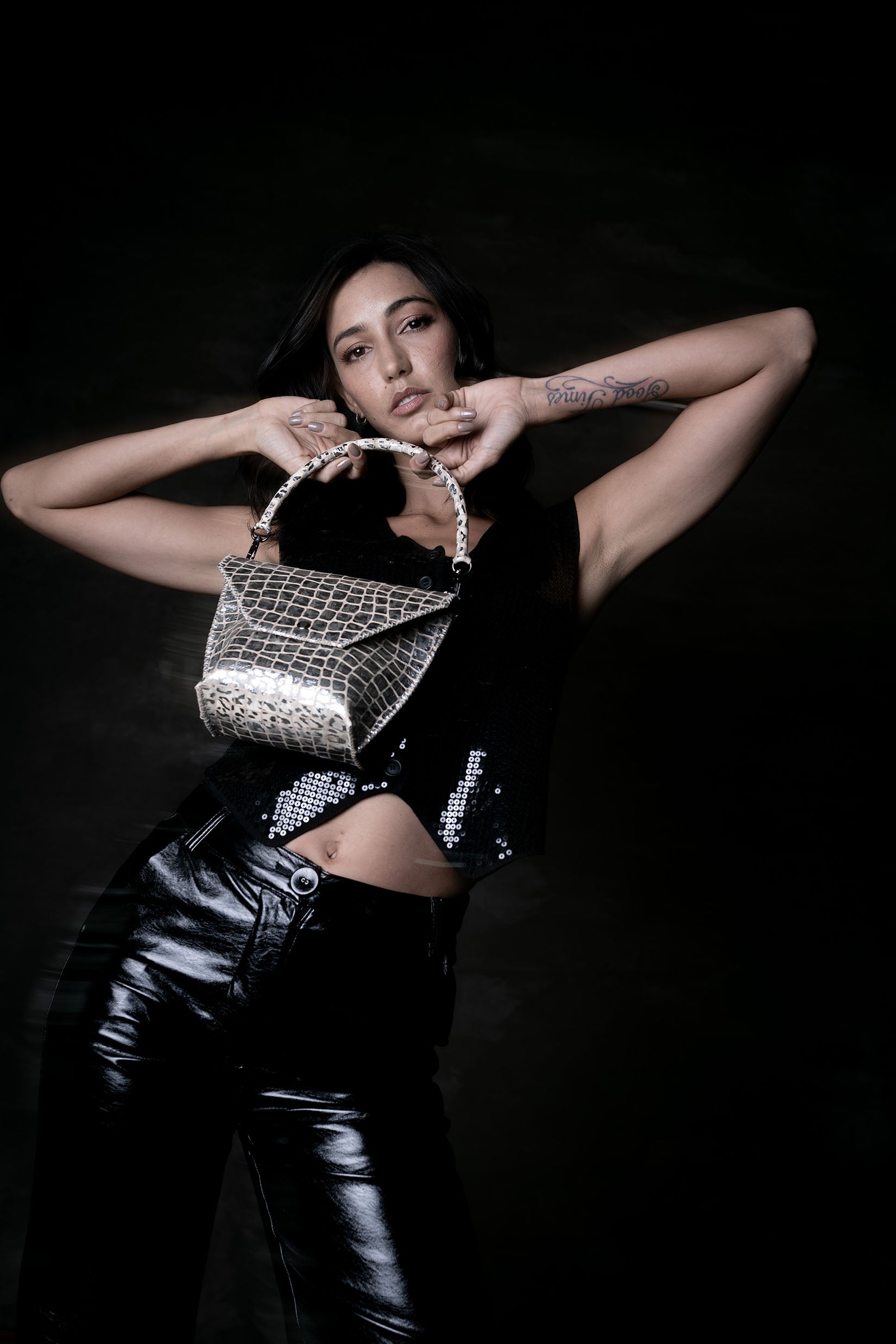 PIAMA TOTE BAG X-SMALL CROCO MIX / SILVER GRAY - BEIGE #340008