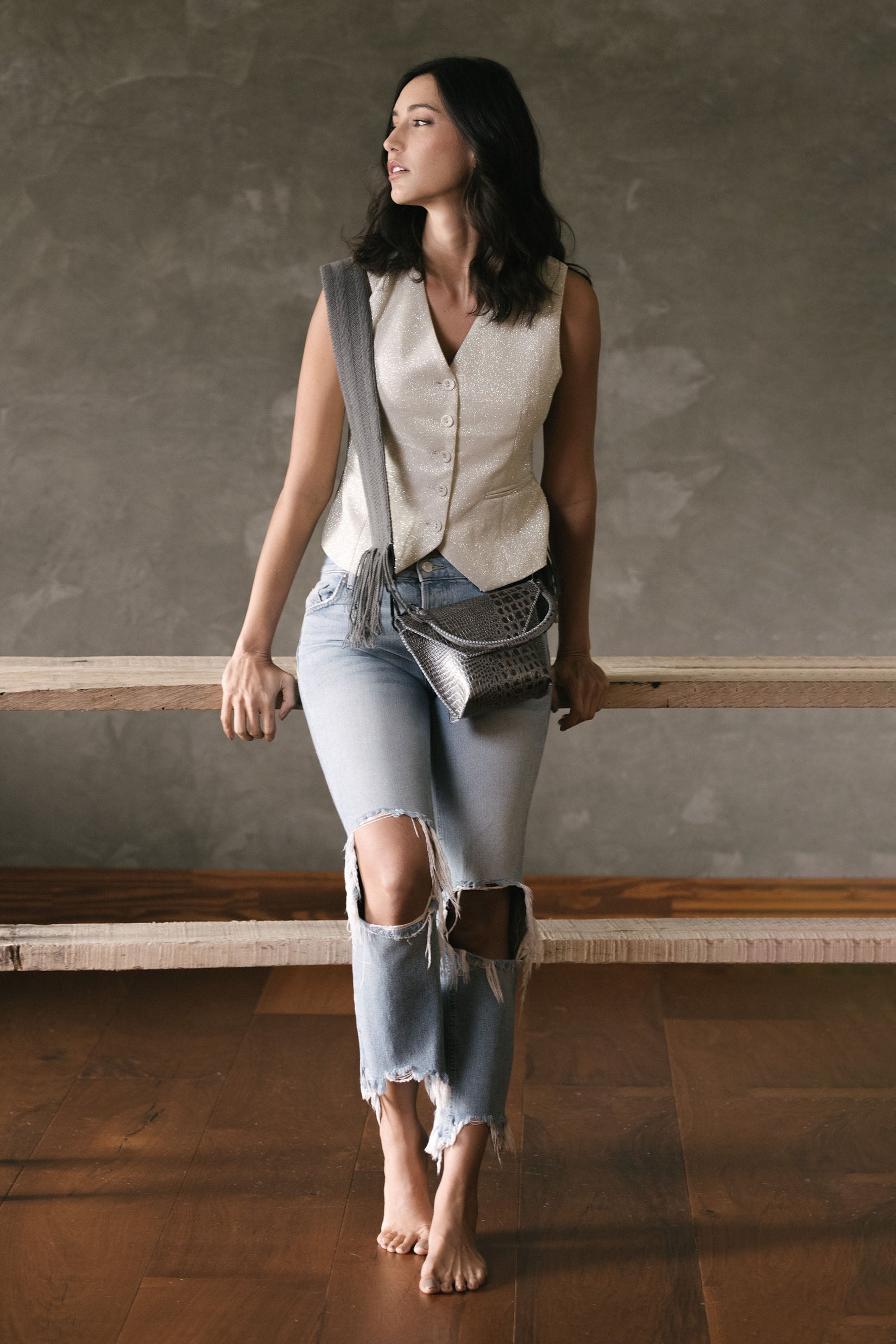 PIAMA TOTE BAG X-SMALL / CROCO GUN METAL- GRAY #340005