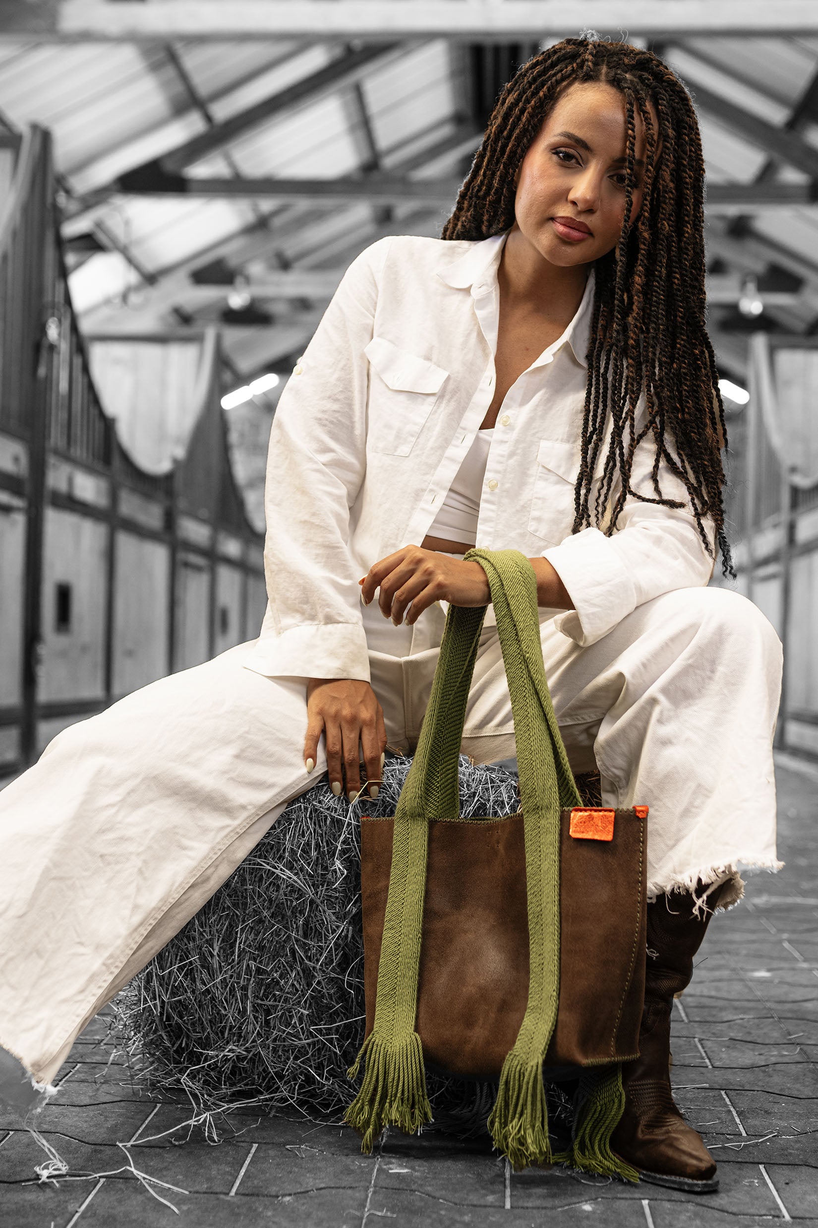 PIAMA TOTE BAG MEDIUM / BRW -  APPLE GREEN #180013