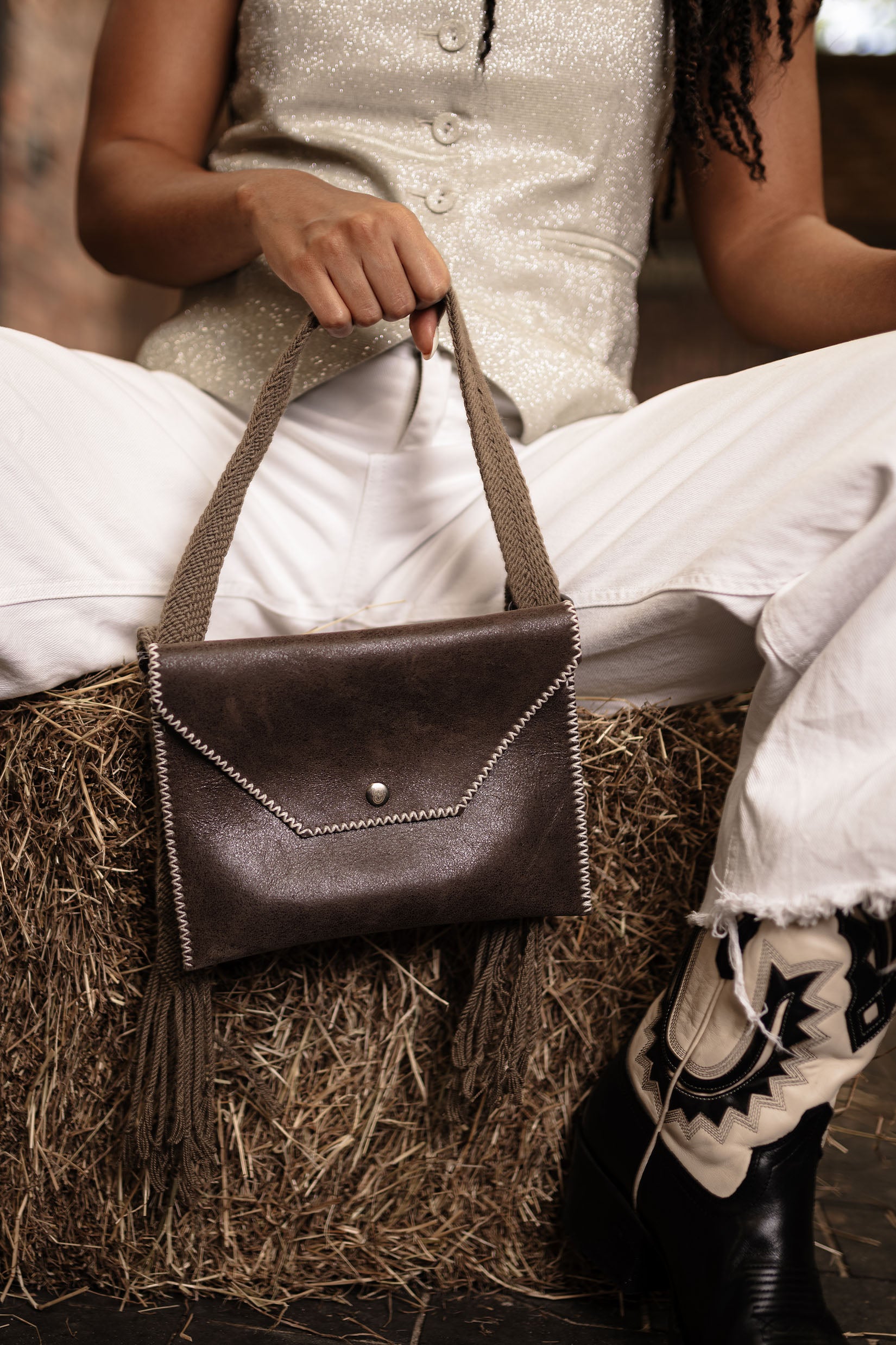 PIAMA TOTE BAG FLAT X-SMALL / DRK BRW - LIGHT BEIGE #300012