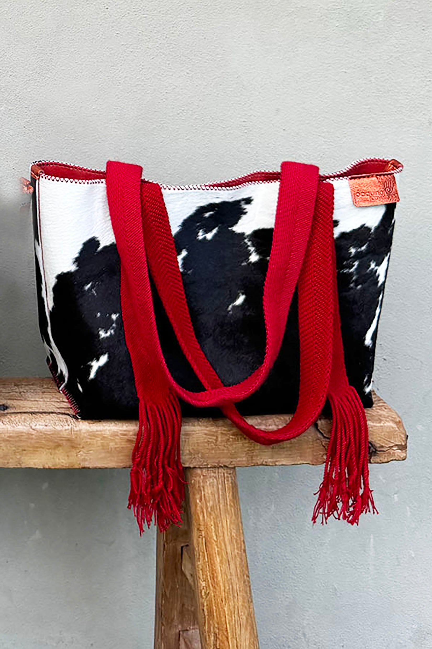 PIAMA TOTE BAG LARGE FURRY / BLK&WHI - RED #170002