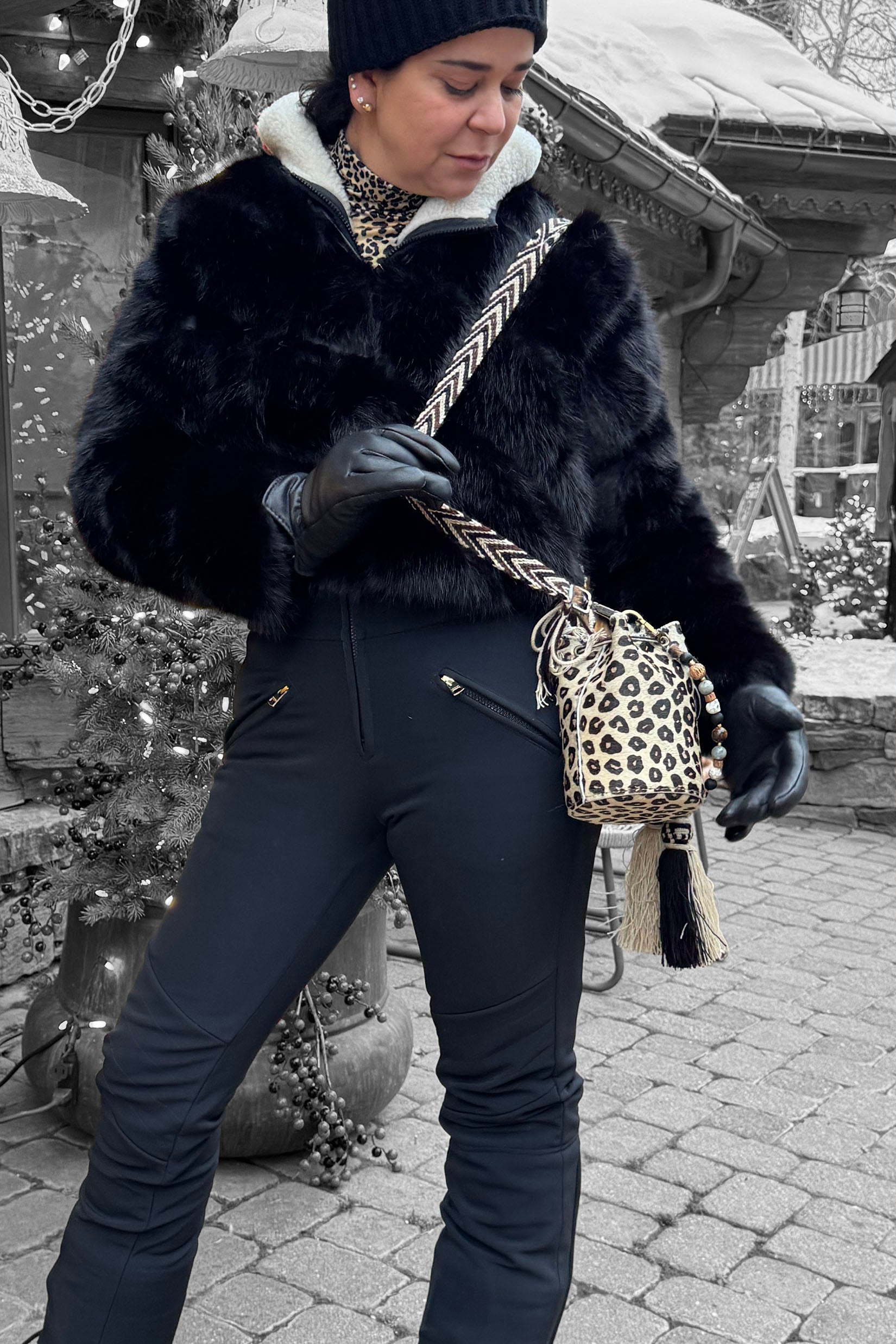 APÜNÜ BUCKET BAG X-SMALL FURRY / LEOPARD - COL BRW #350003