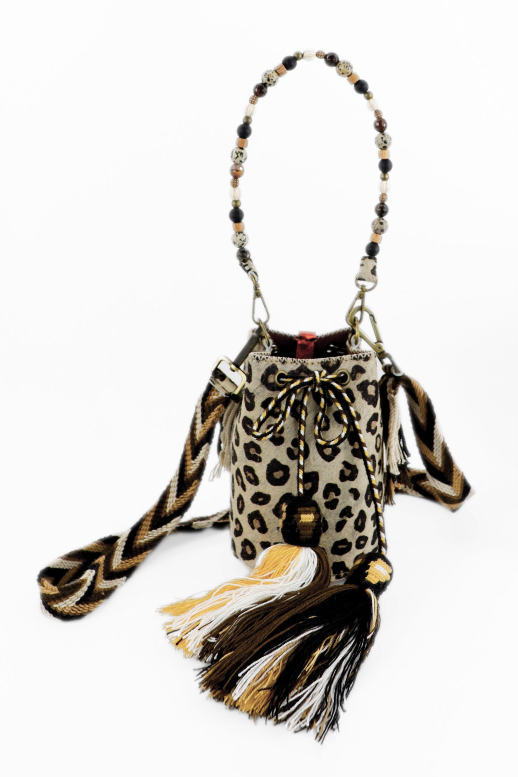 APÜNÜ BUCKET BAG X-SMALL FURRY / LEOPARD - BRICK BRW #350013