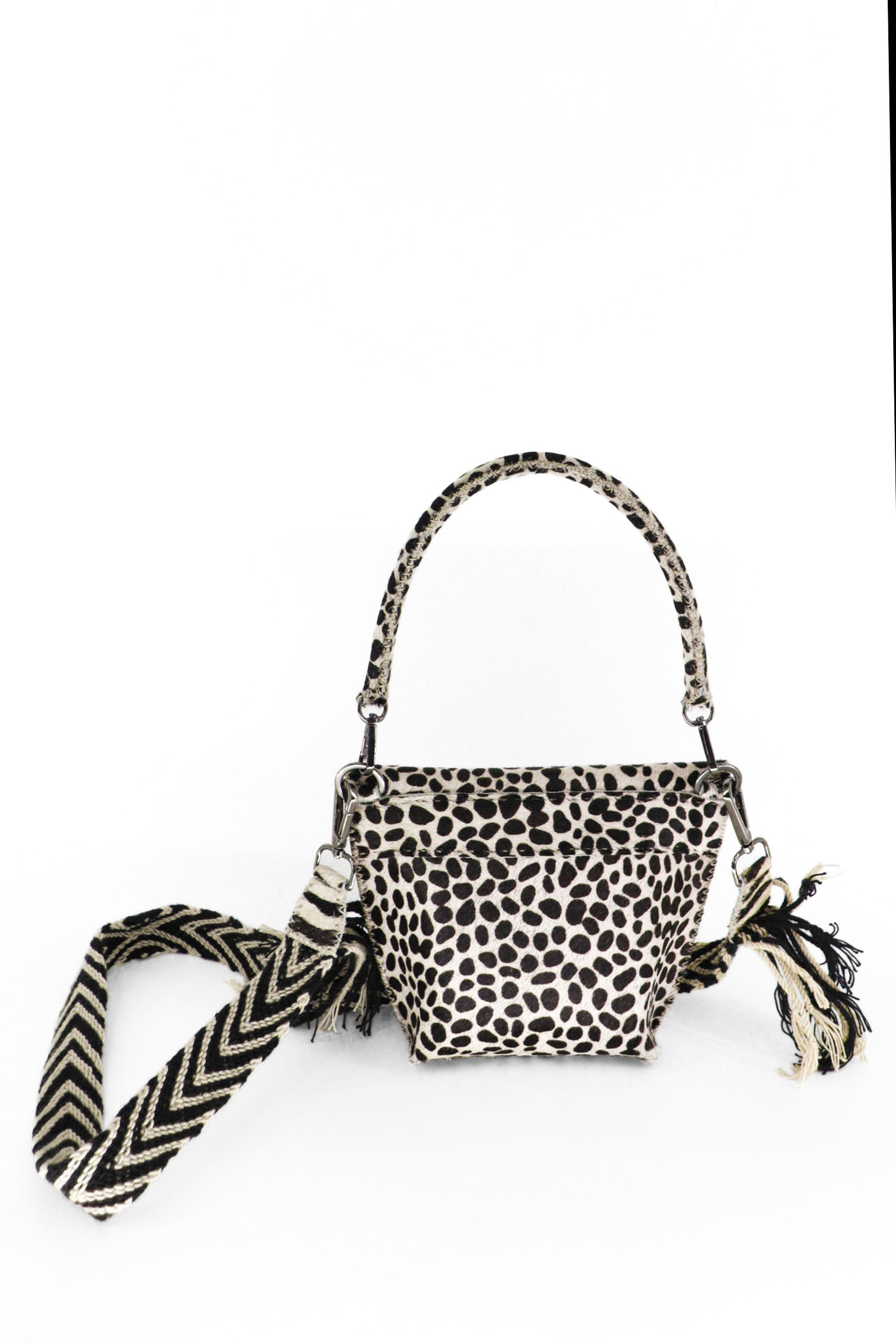 PIAMA TOTE BAG X-SMALL FURRY / BLK&WHI DOTS - DRK BRW #330015