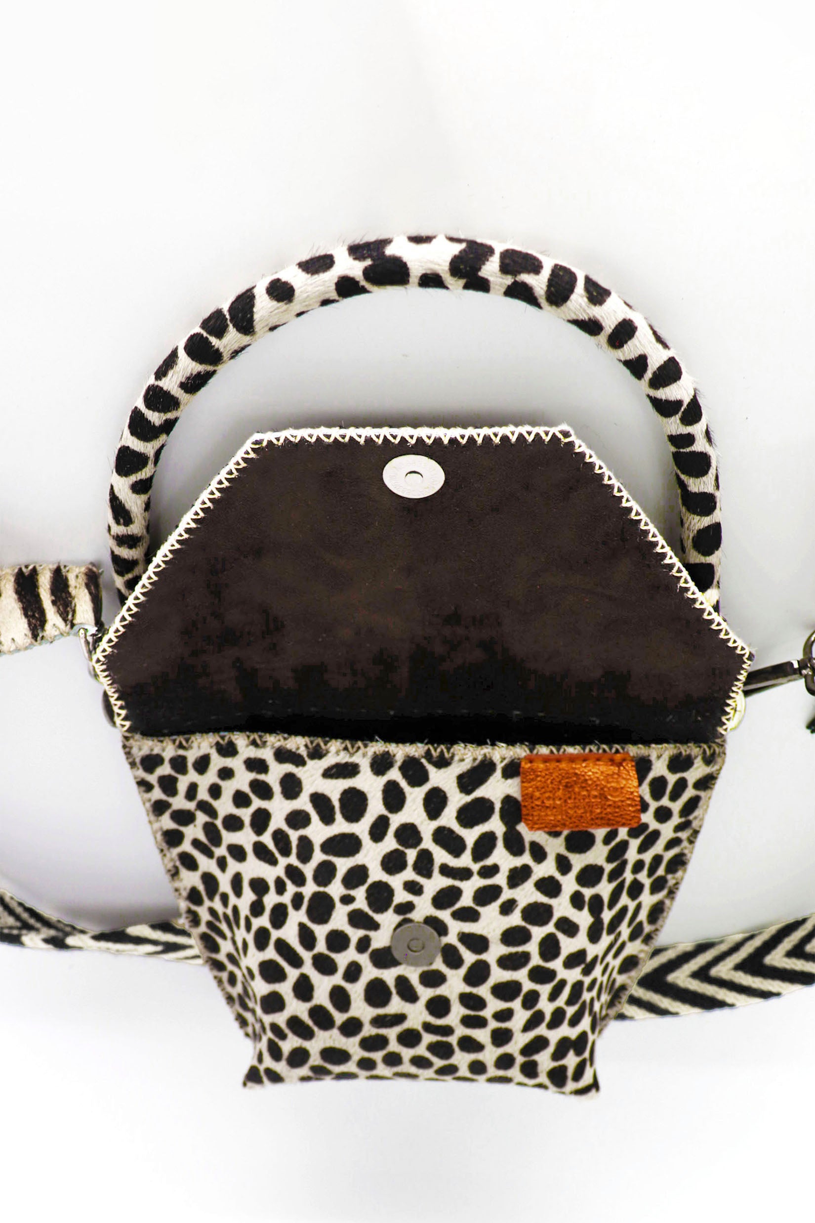 PIAMA TOTE BAG X-SMALL FURRY / BLK&WHI DOTS - DRK BRW #330015