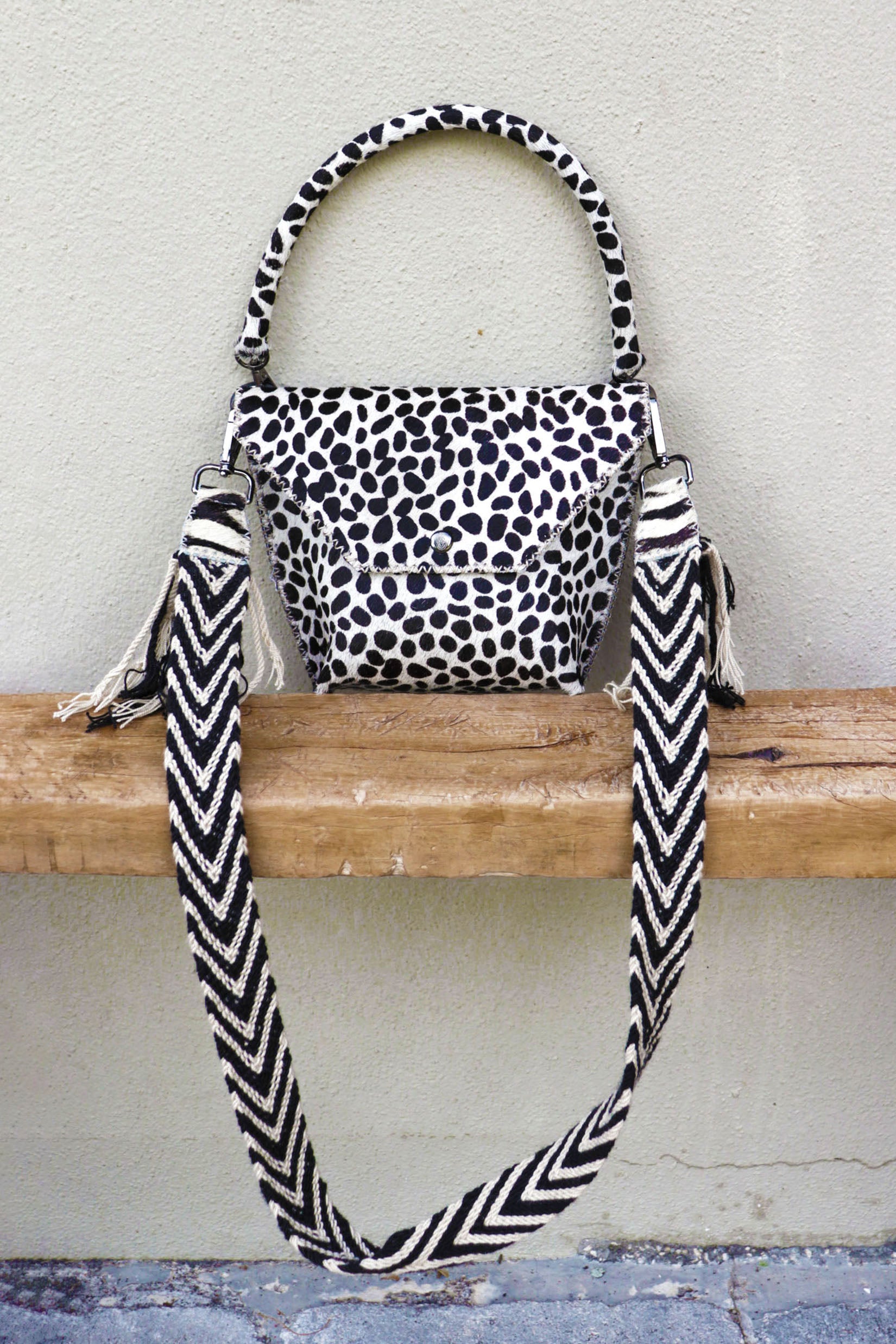 PIAMA TOTE BAG X-SMALL FURRY / BLK&WHI DOTS - DRK BRW #330015