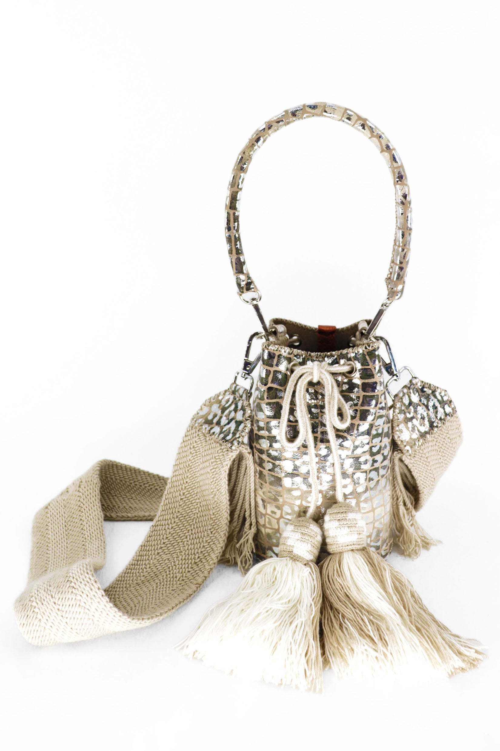 APÜNÜ BUCKET BAG X-SMALL CROCO MIX / SILVER GRAY - BEIGE #360011