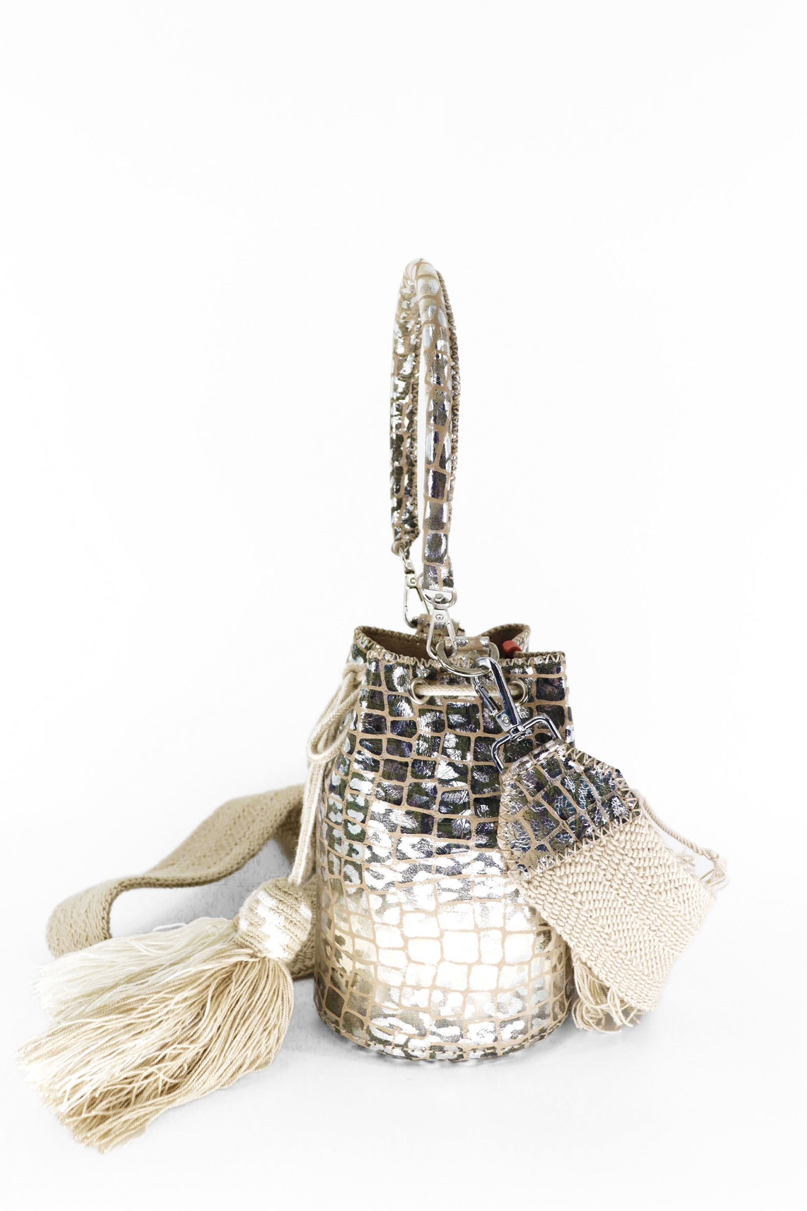 APÜNÜ BUCKET BAG X-SMALL CROCO MIX / SILVER GRAY - BEIGE #360011