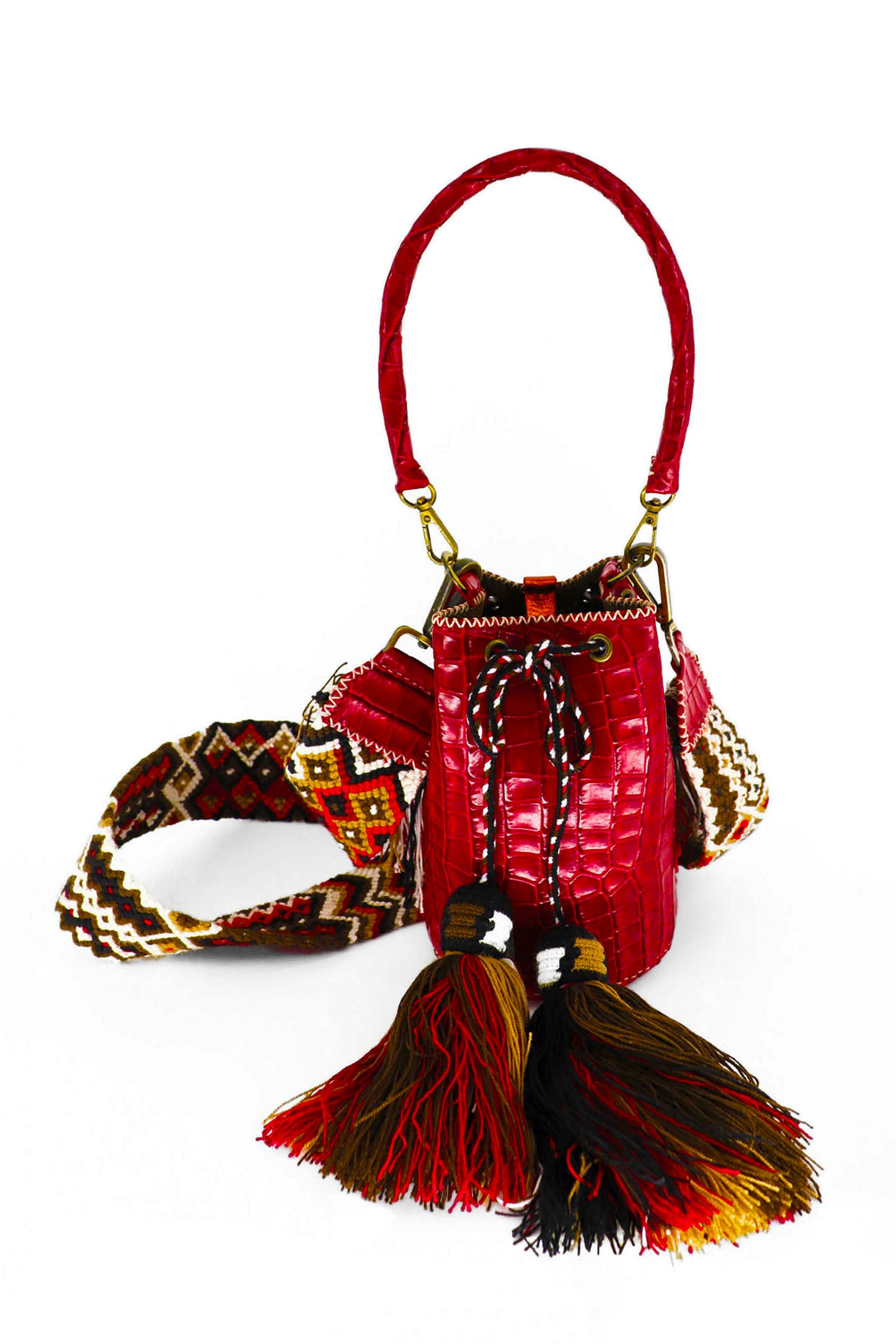 APÜNÜ BUCKET BAG X-SMALL CROCO / RED - DRK BRW #360009