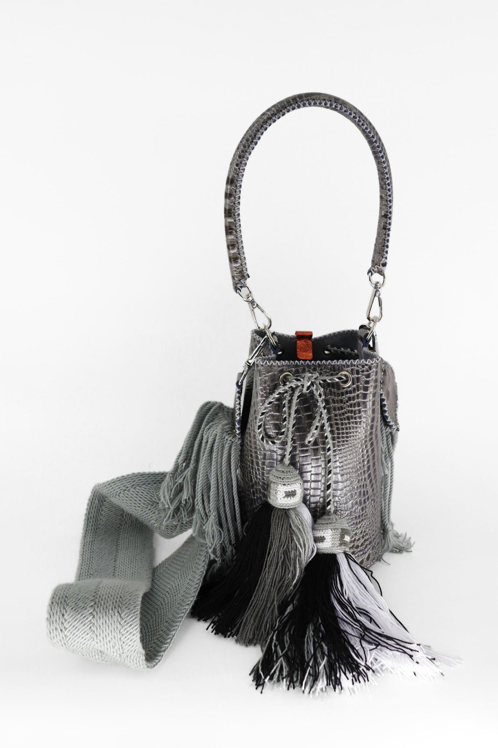 APÜNÜ BUCKET BAG X-SMALL CROCO / GUN METAL - GRAY #360010