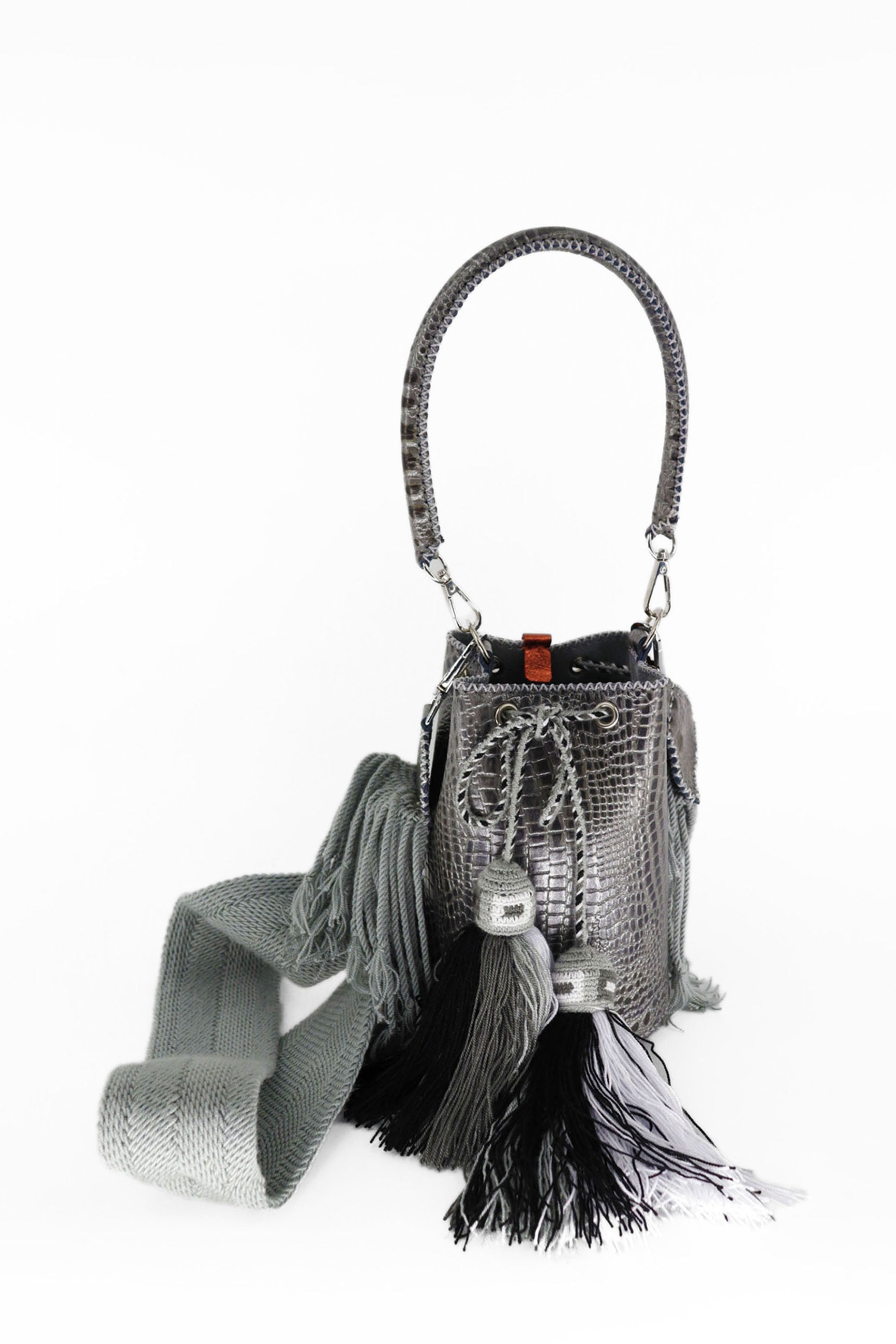 APÜNÜ BUCKET BAG X-SMALL CROCO / GUN METAL - GRAY #360010