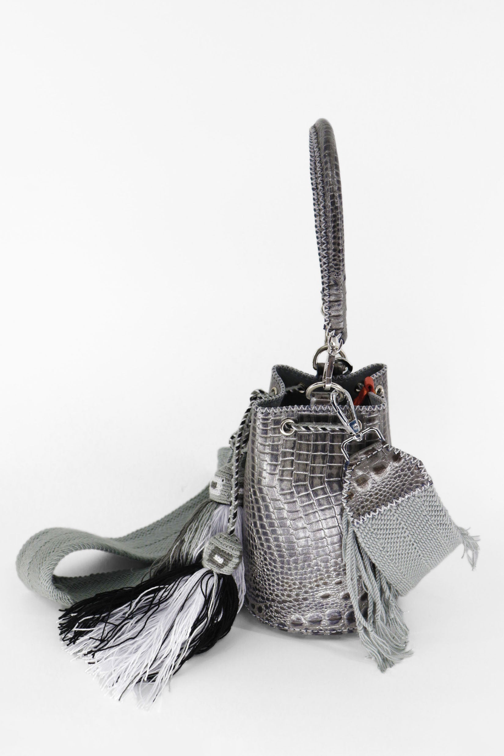 APÜNÜ BUCKET BAG X-SMALL CROCO / GUN METAL - GRAY #360010