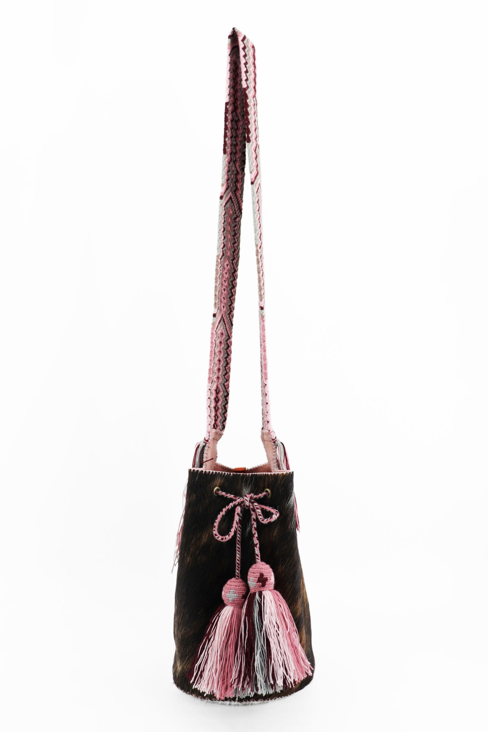 APÜNÜ BUCKET BAG LARGE FURRY / DRK BRW&WHI - PINK #100020