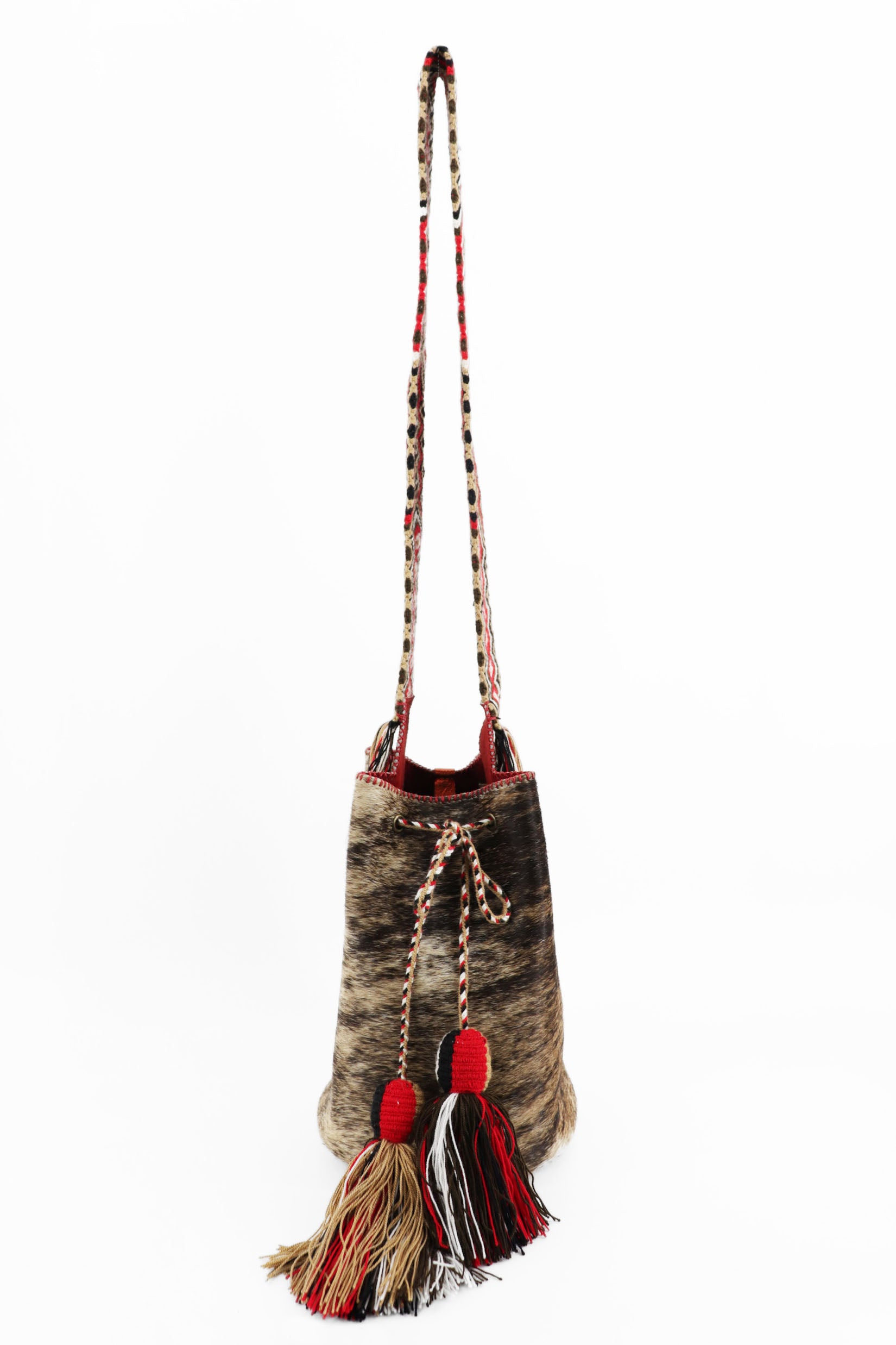 APÜNÜ BUCKET BAG LARGE FURRY / DRK BRW&BLK - RED #100021