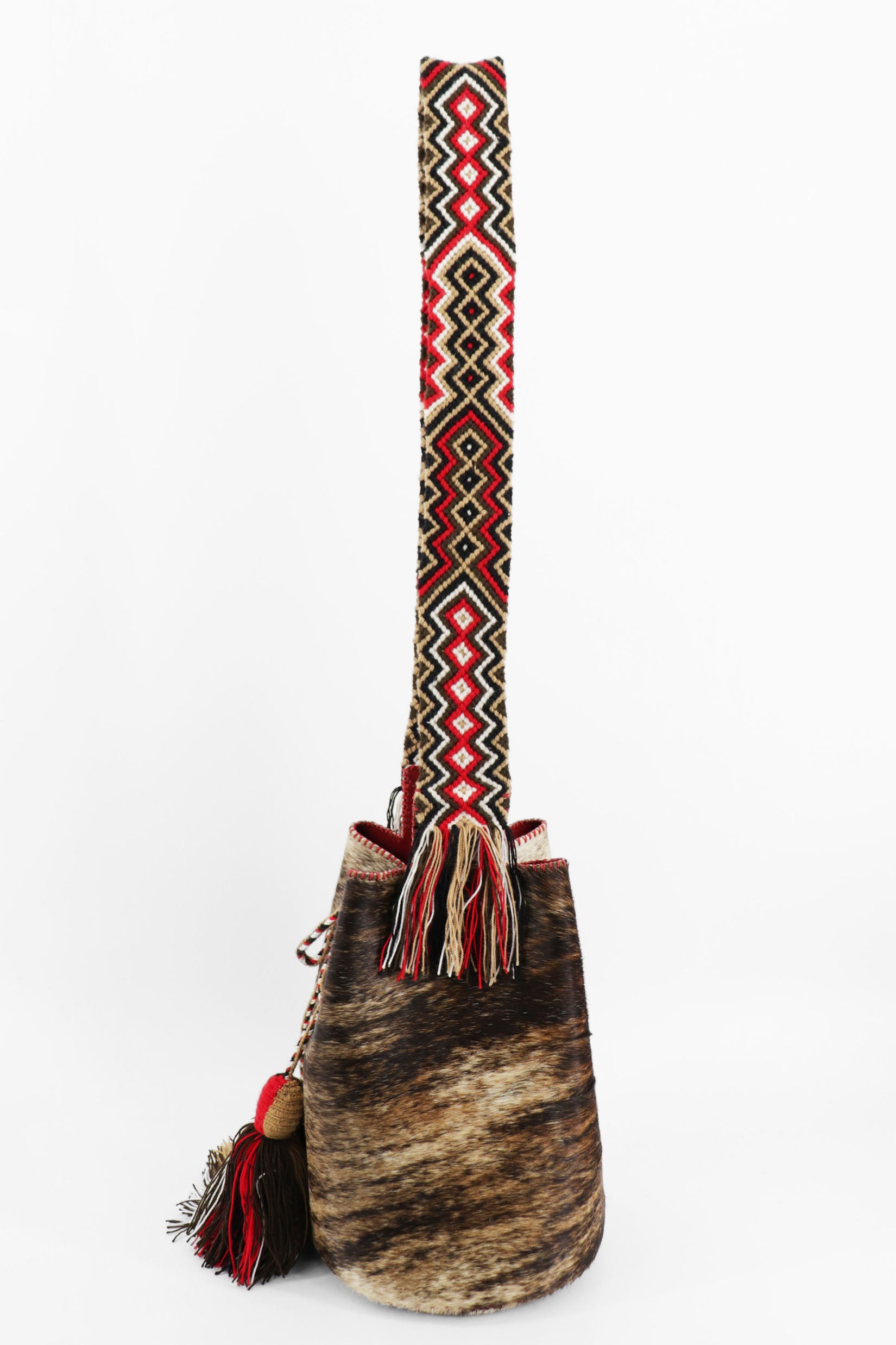 APÜNÜ BUCKET BAG LARGE FURRY / DRK BRW&BLK - RED #100021