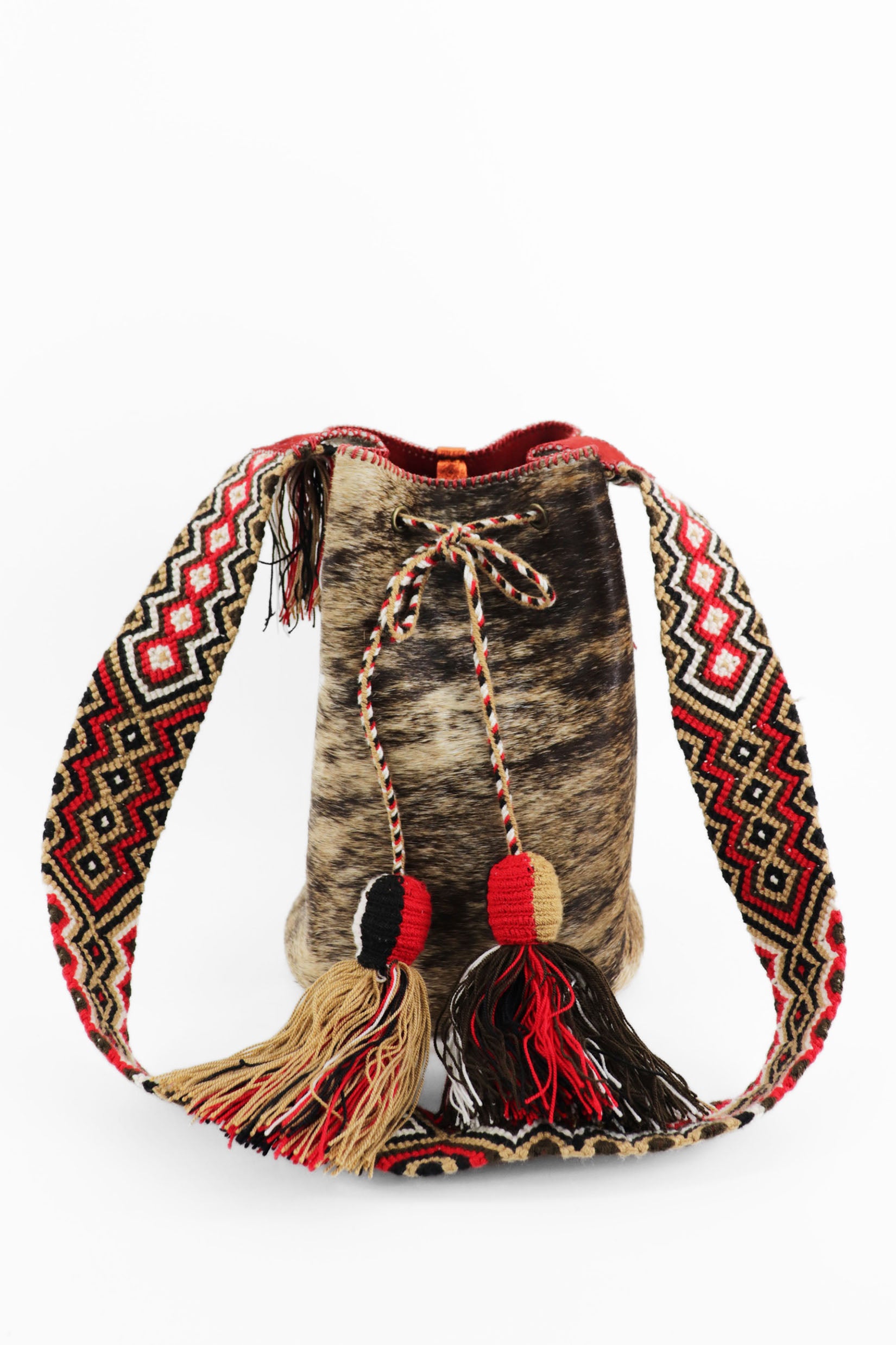 APÜNÜ BUCKET BAG LARGE FURRY / DRK BRW&BLK - RED #100021