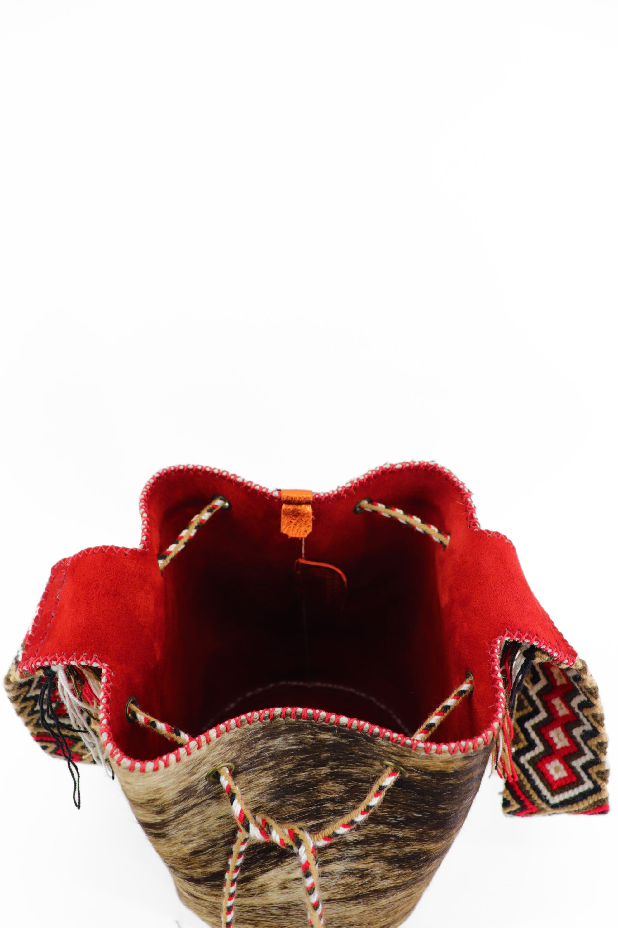 APÜNÜ BUCKET BAG LARGE FURRY / DRK BRW&BLK - RED #100021