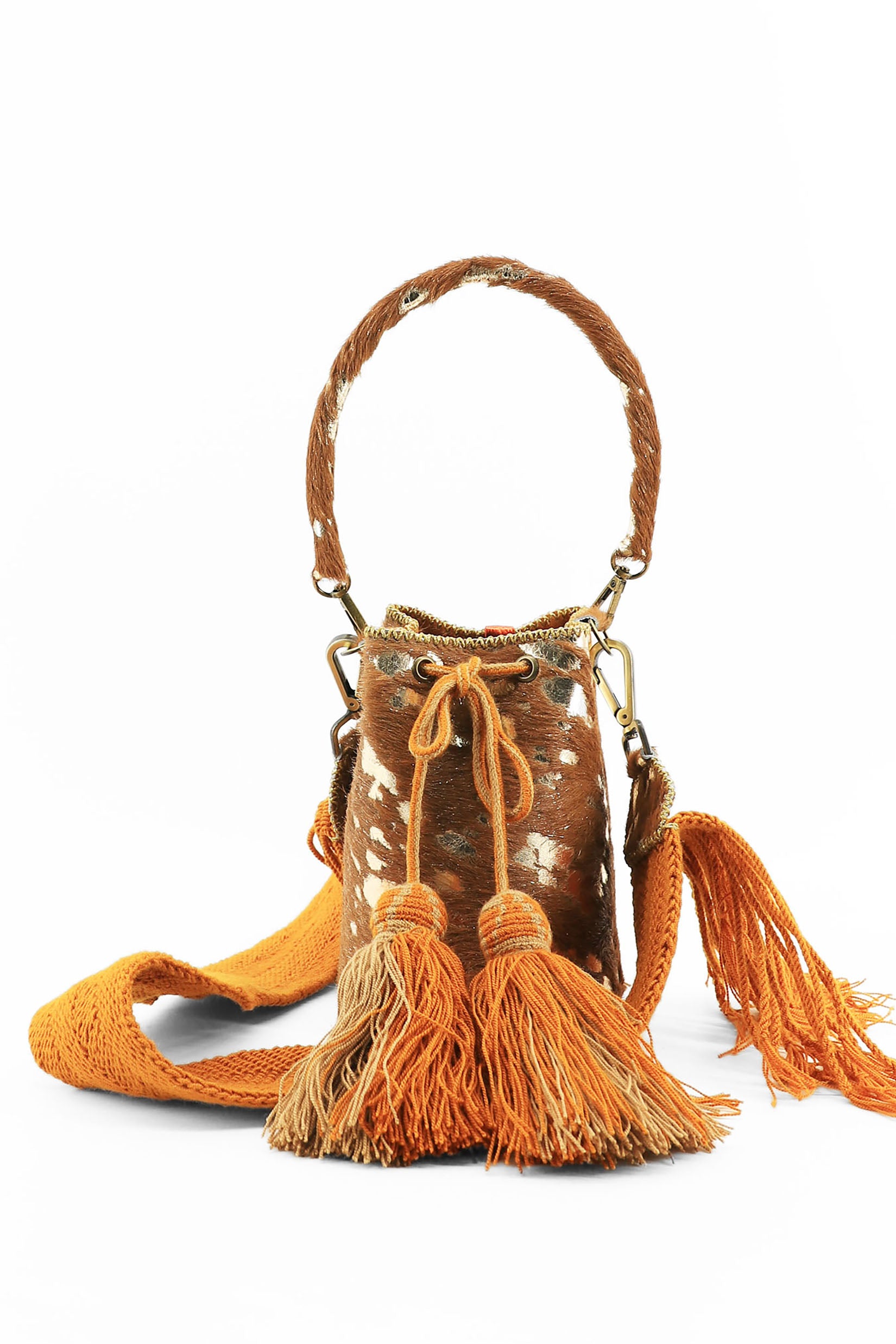 APÜNÜ BUCKET BAG X-SMALL FURRY / CAMEL & GOLD - MUSTARD #350019