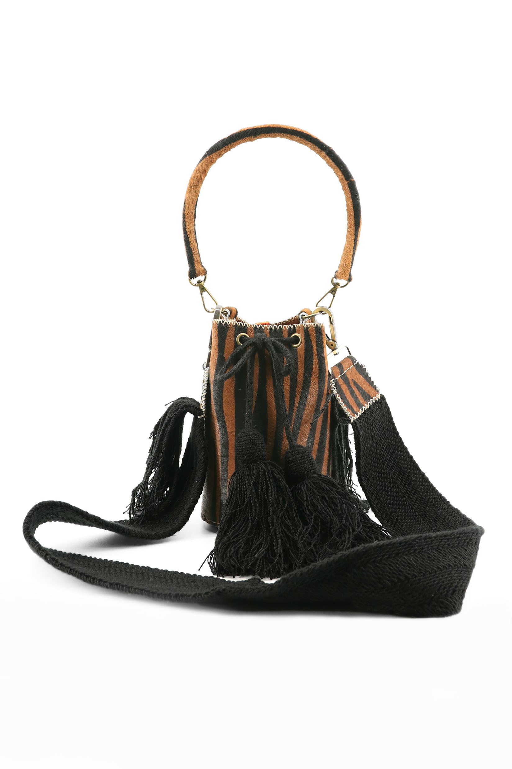 APÜNÜ BUCKET BAG  X-SMALL FURRY / TIGER COL BRW&BLK - COL BRW #350020