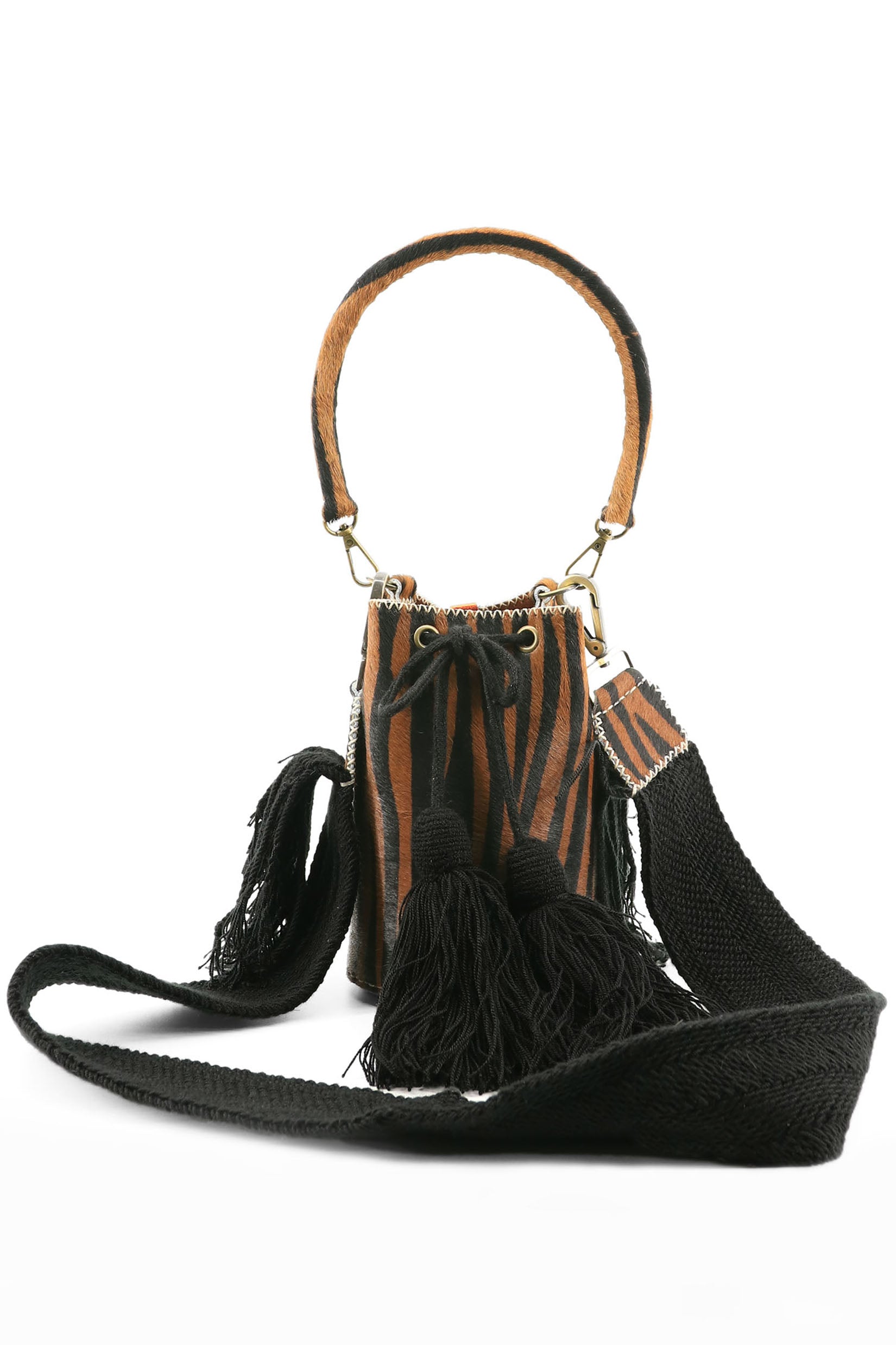 APÜNÜ BUCKET BAG  X-SMALL FURRY / TIGER COL BRW&BLK - COL BRW #350020