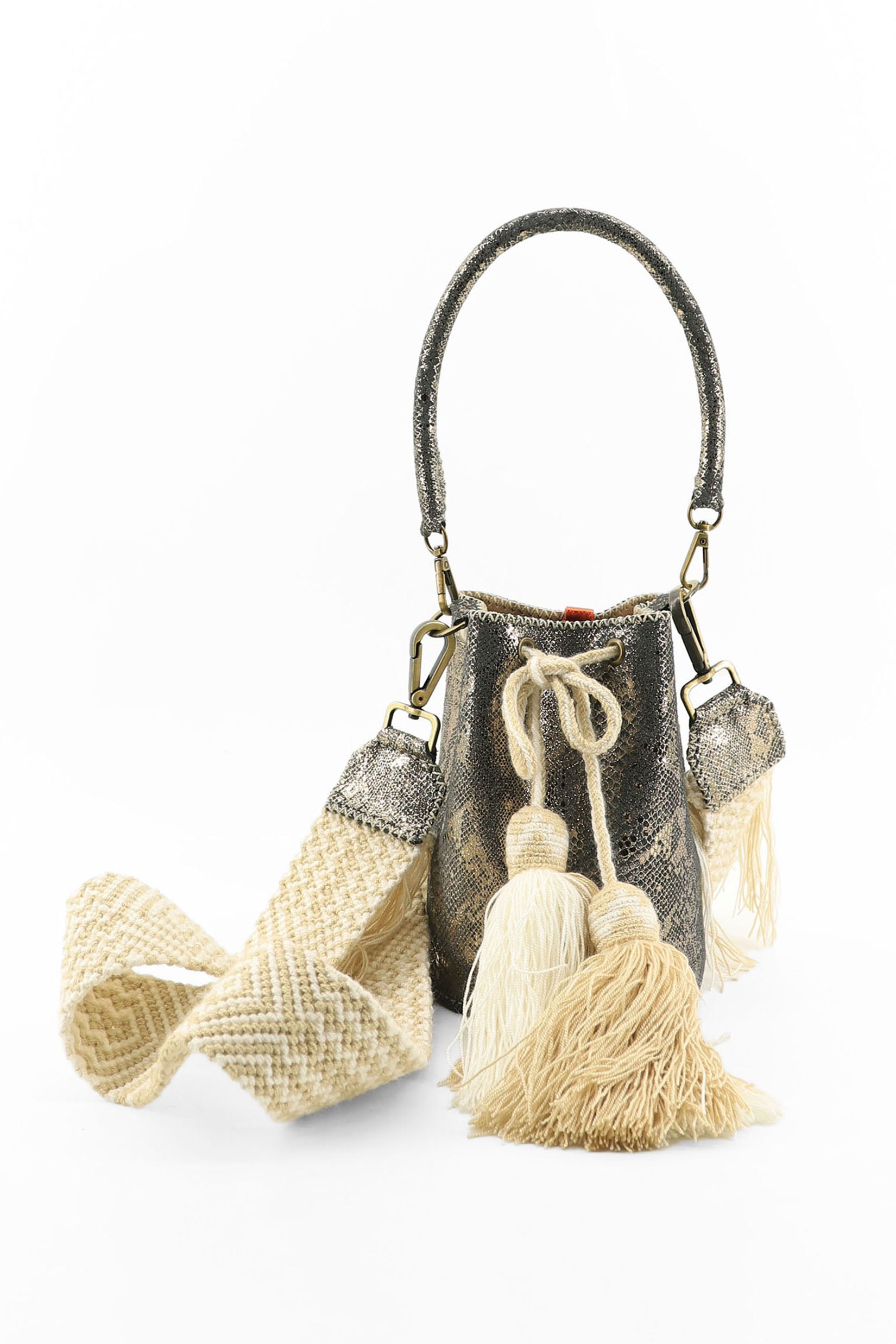 APÜNÜ BUCKET BAG X-SMALL PYTHON / GRAY GOLD - BEIGE #360017