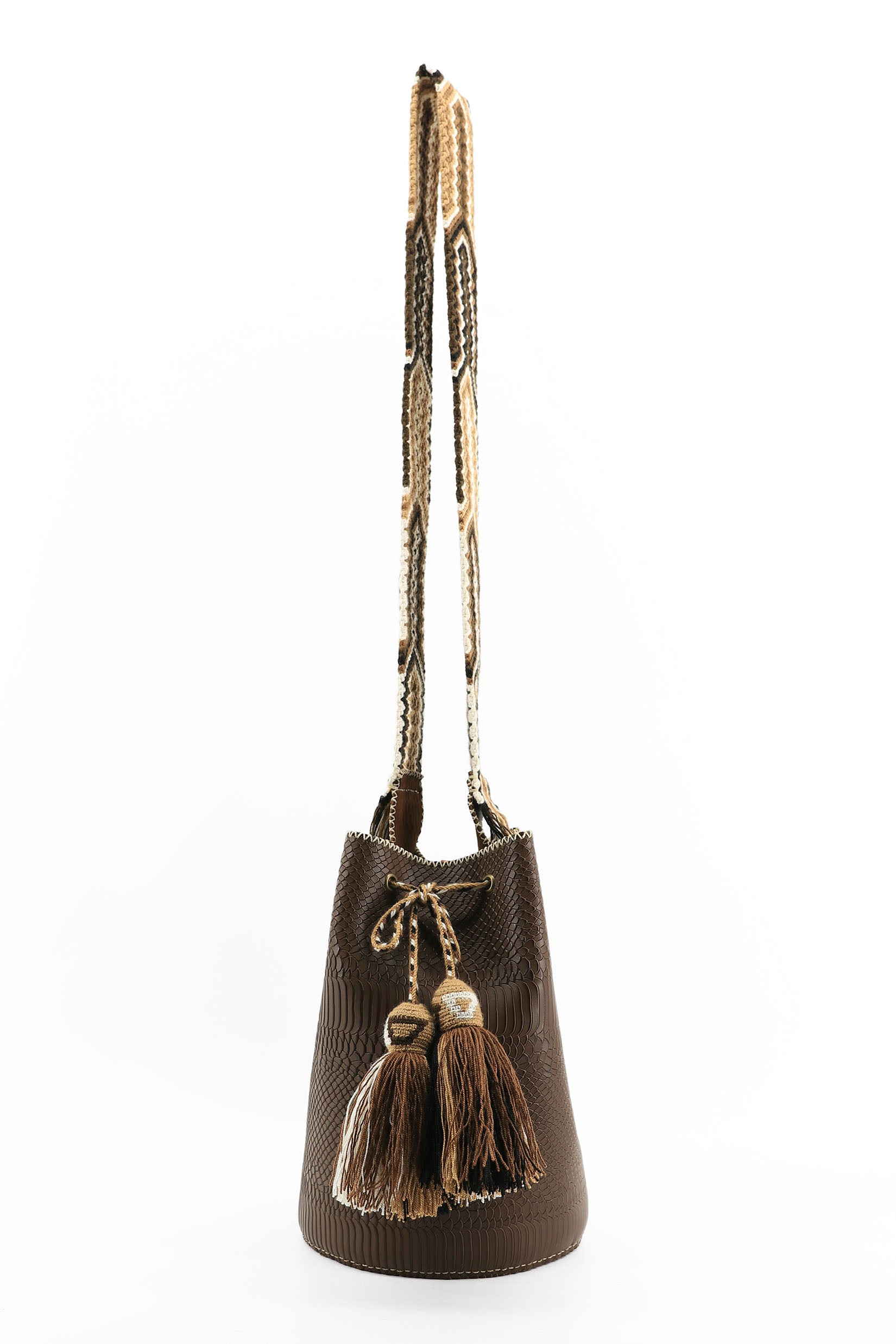 APÜNÜ BUCKET BAG LARGE / SATIN CROCO DRK BRW - BEIGE #110045