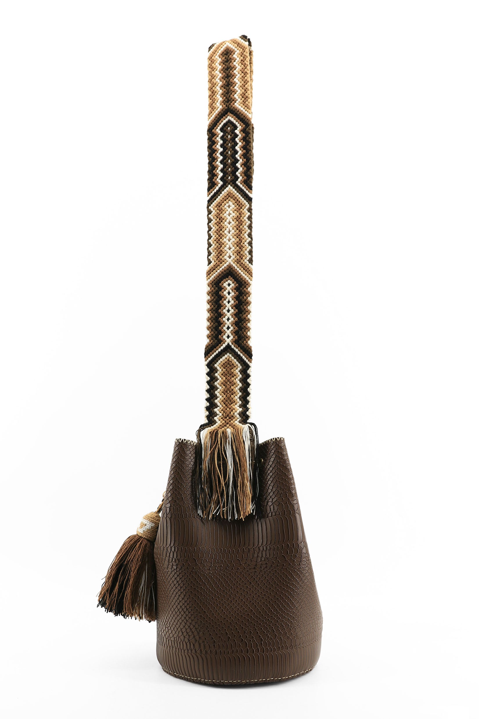 APÜNÜ BUCKET BAG LARGE / SATIN CROCO DRK BRW - BEIGE #110045