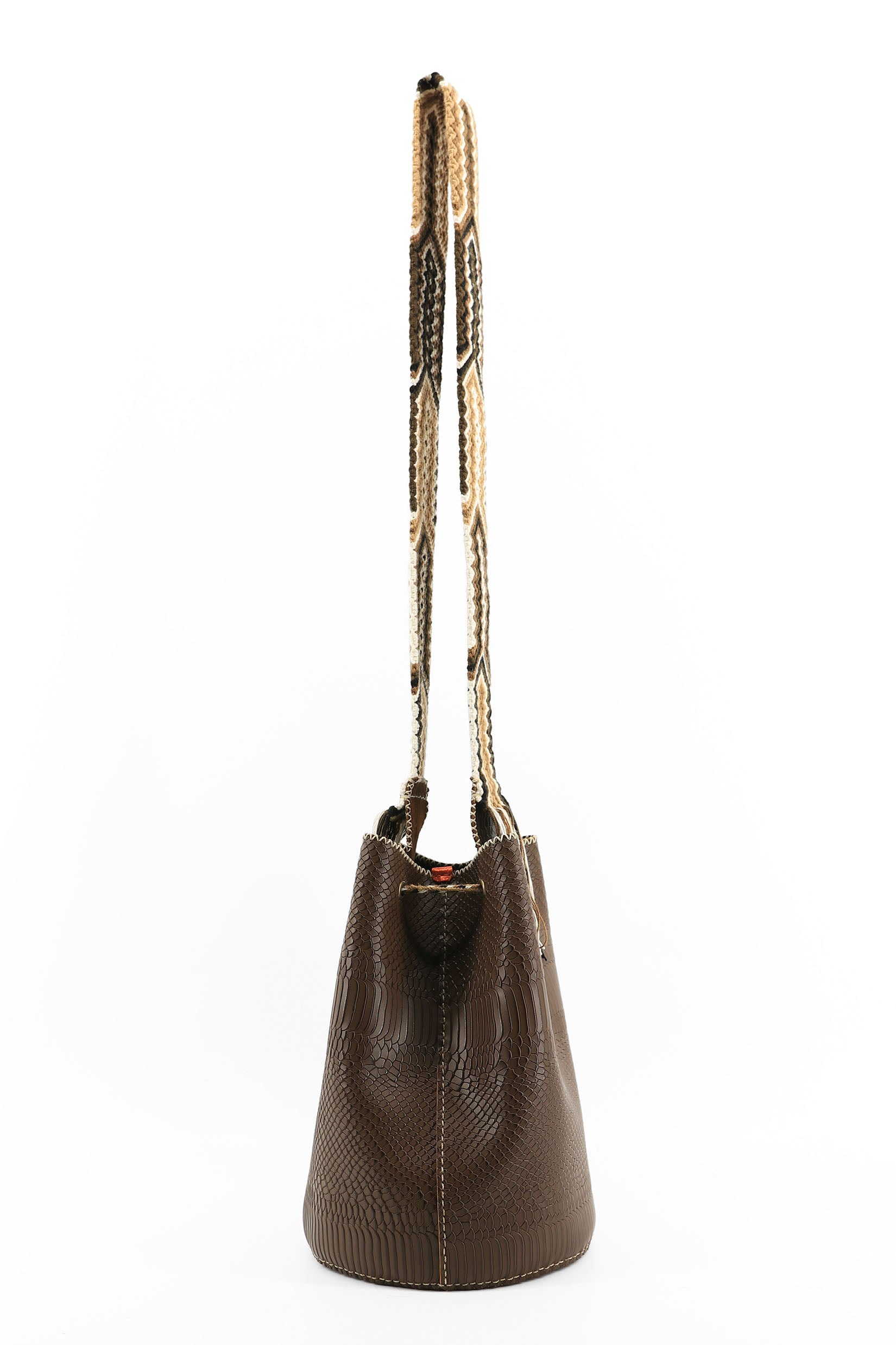 APÜNÜ BUCKET BAG LARGE / SATIN CROCO DRK BRW - BEIGE #110045