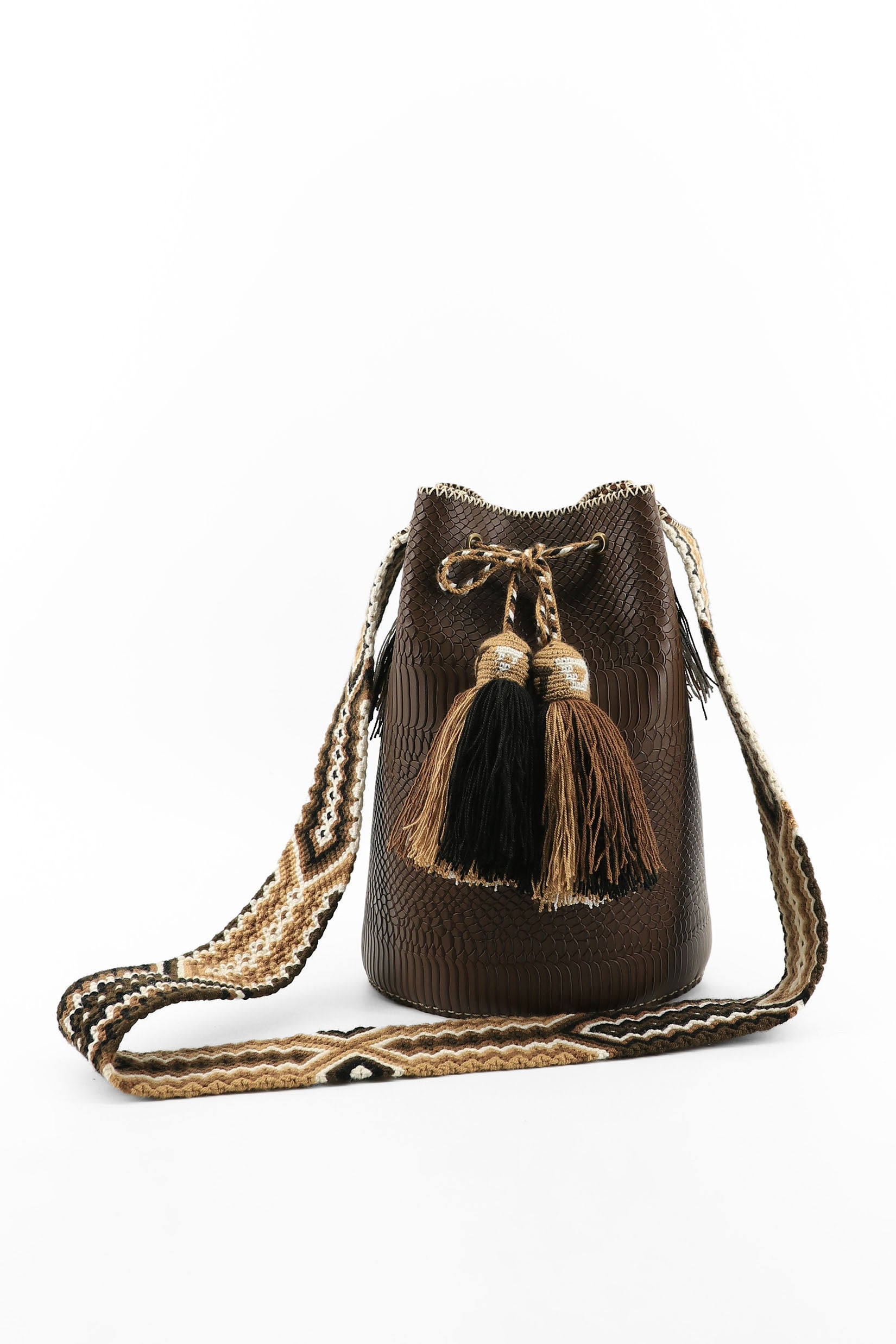 APÜNÜ BUCKET BAG LARGE / SATIN CROCO DRK BRW - BEIGE #110045
