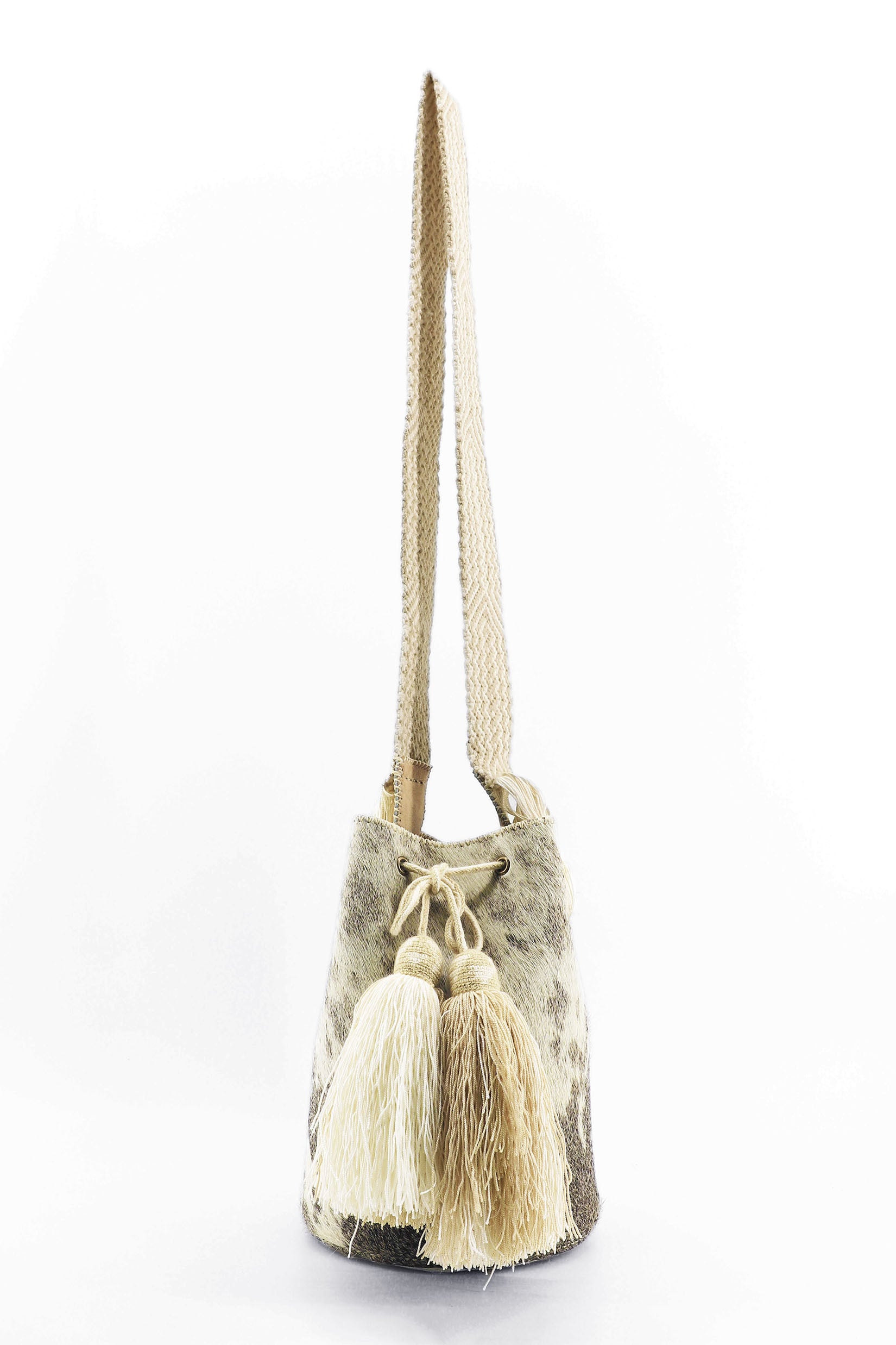 APÜNÜ BUCKET BAG LARGE FURRY / TAUPE & WHITE - BEIGE #100022