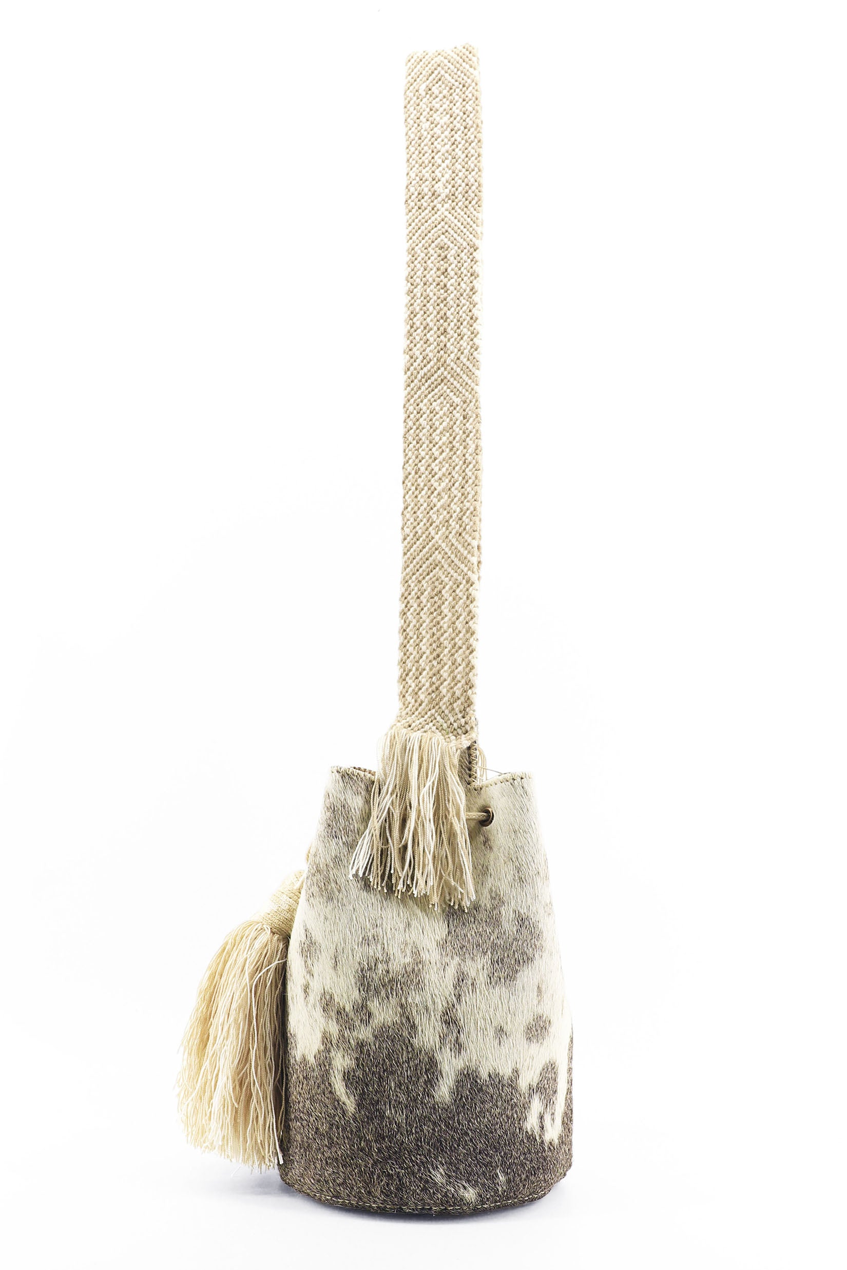 APÜNÜ BUCKET BAG LARGE FURRY / TAUPE & WHITE - BEIGE #100022