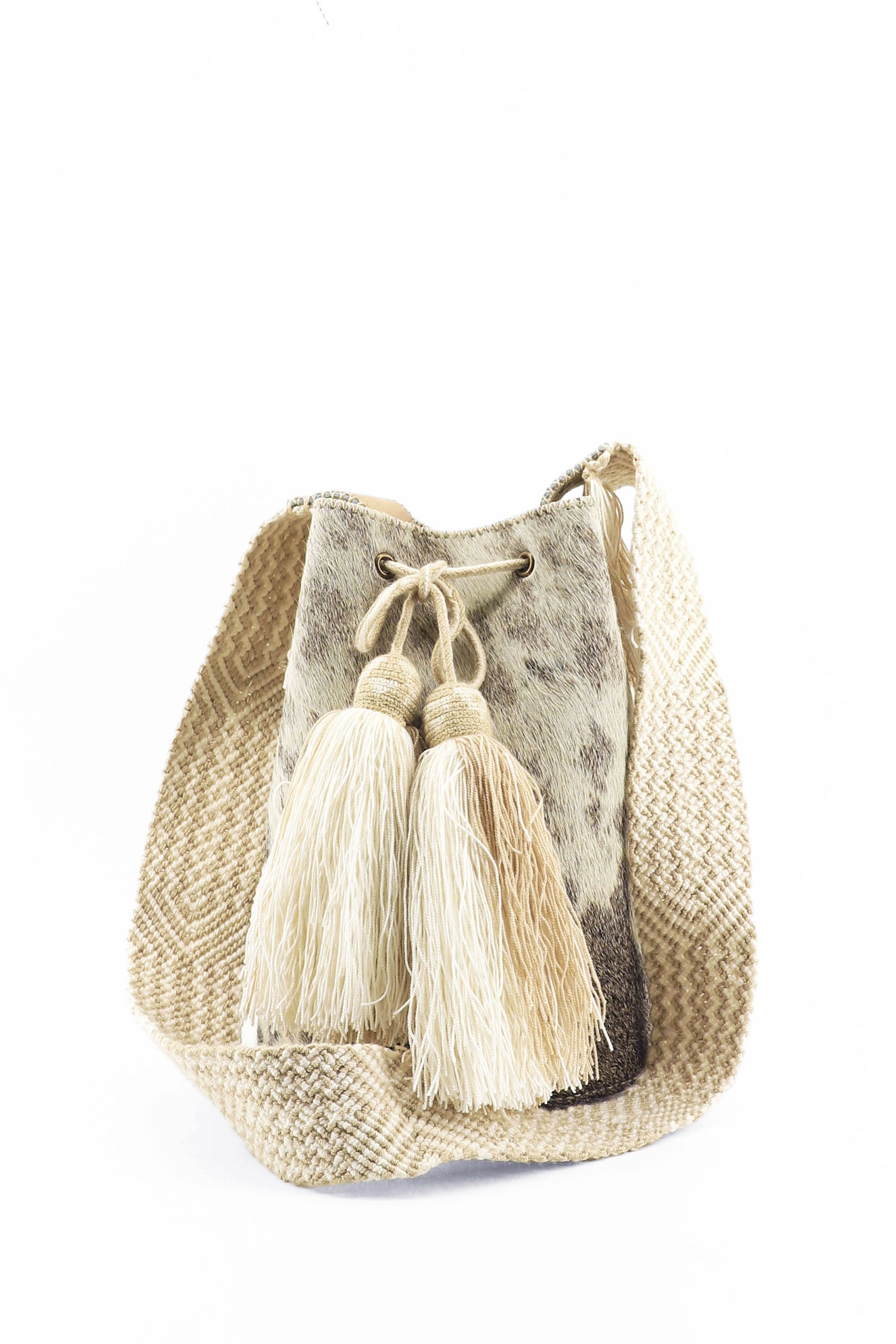 APÜNÜ BUCKET BAG LARGE FURRY / TAUPE & WHITE - BEIGE #100022