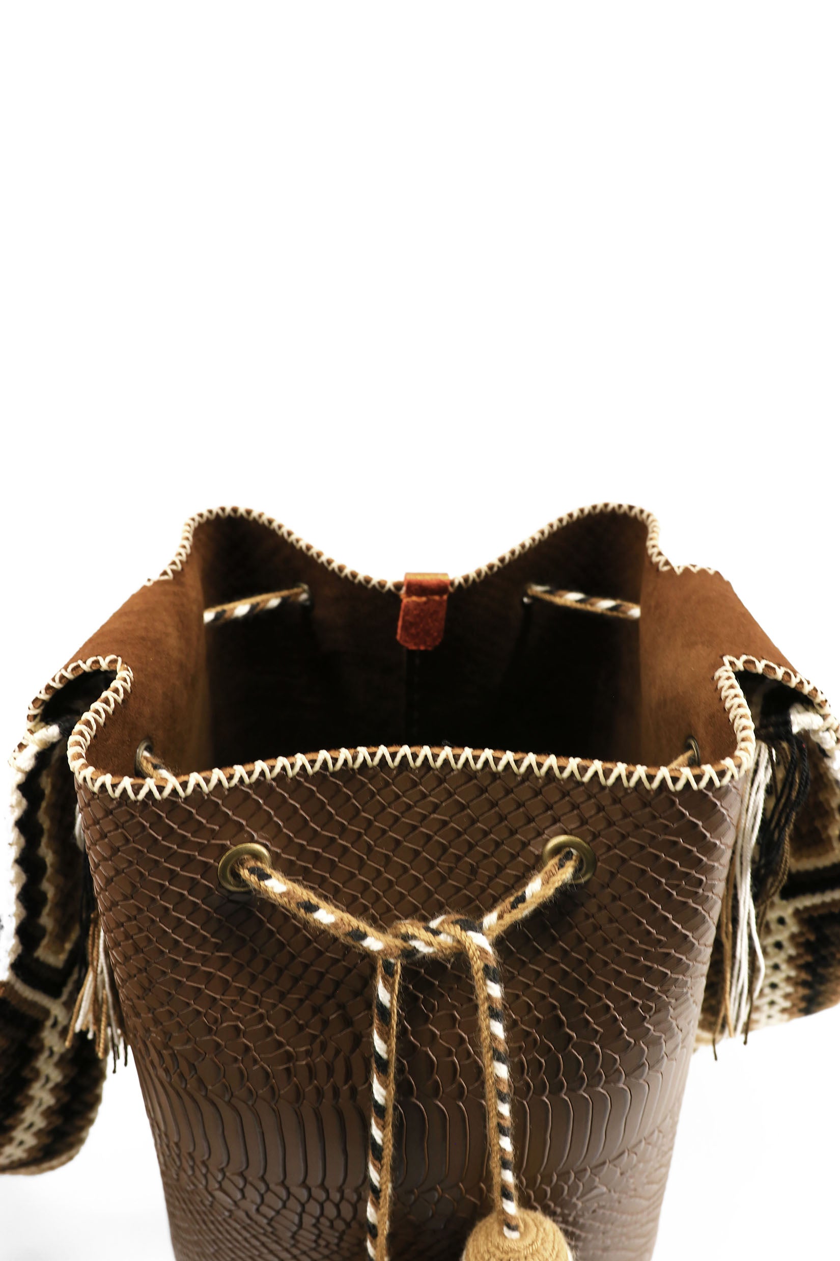 APÜNÜ BUCKET BAG LARGE / SATIN CROCO DRK BRW - BEIGE #110045