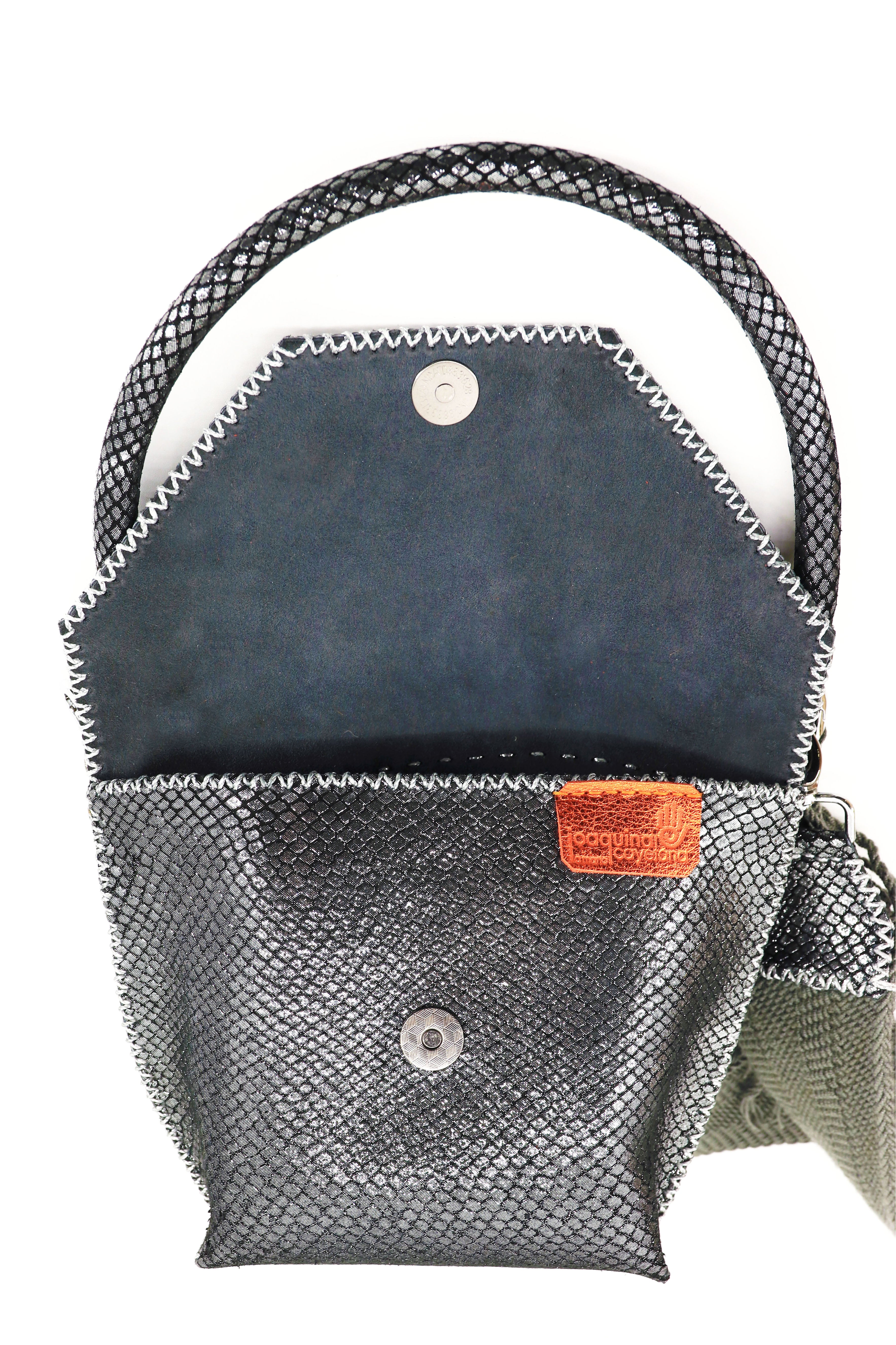 PIAMA TOTE BAG X-SMALL PYTHON / DRK GRAY-SPARKLY SILVER - GRAY #340013
