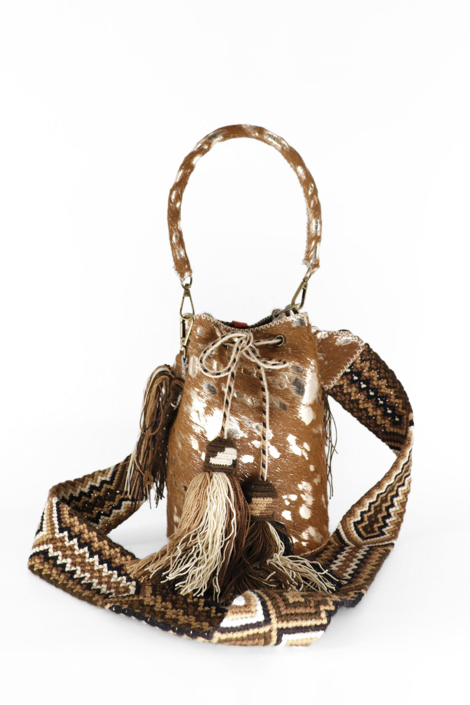 APÜNÜ BUCKET BAG SMALL FURRY / CAMEL GOLD FURRY - DRK BRW #130020