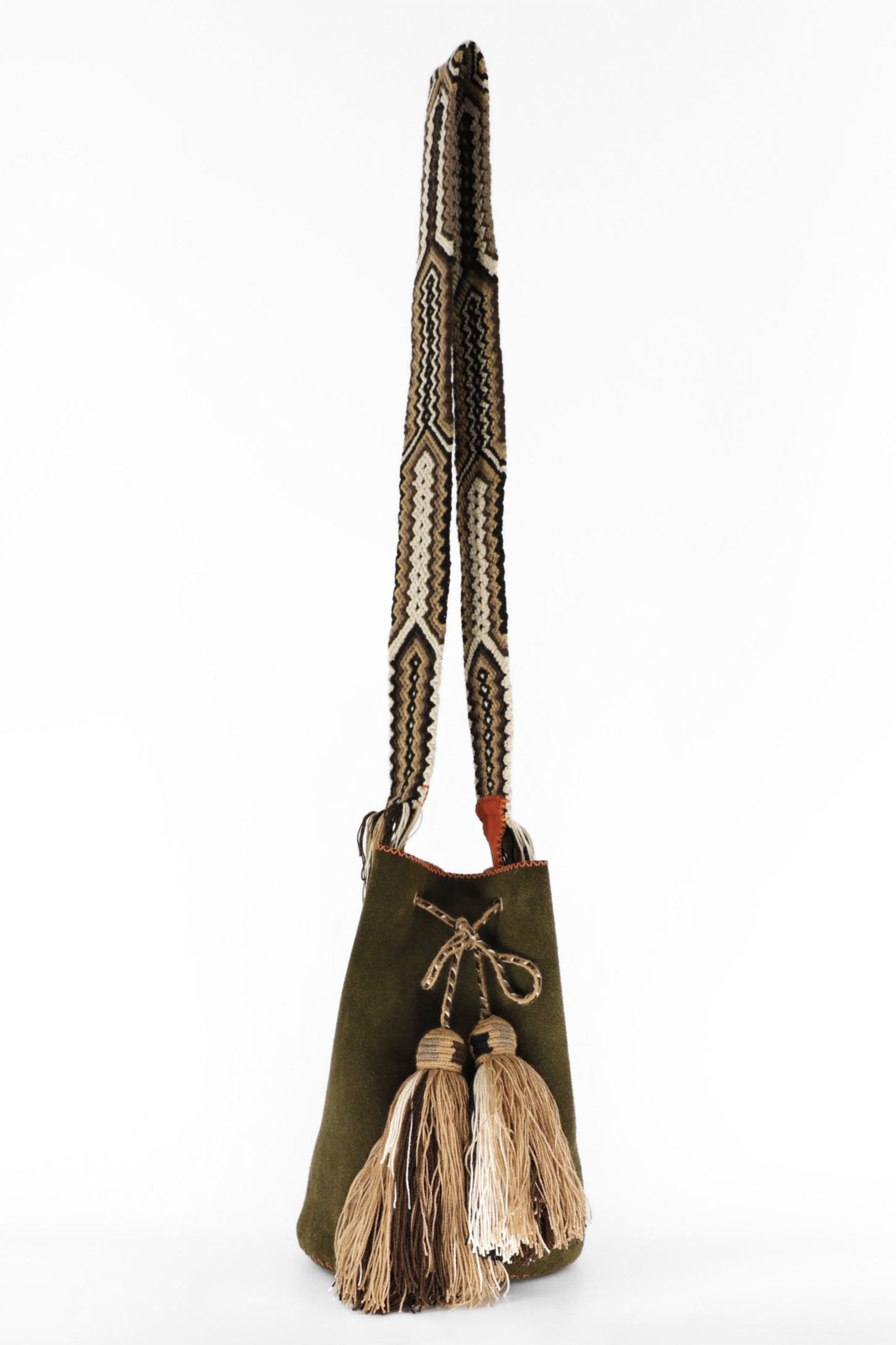 APÜNÜ BUCKET BAG LARGE / OLIVE SUEDE - ORANGE #110044
