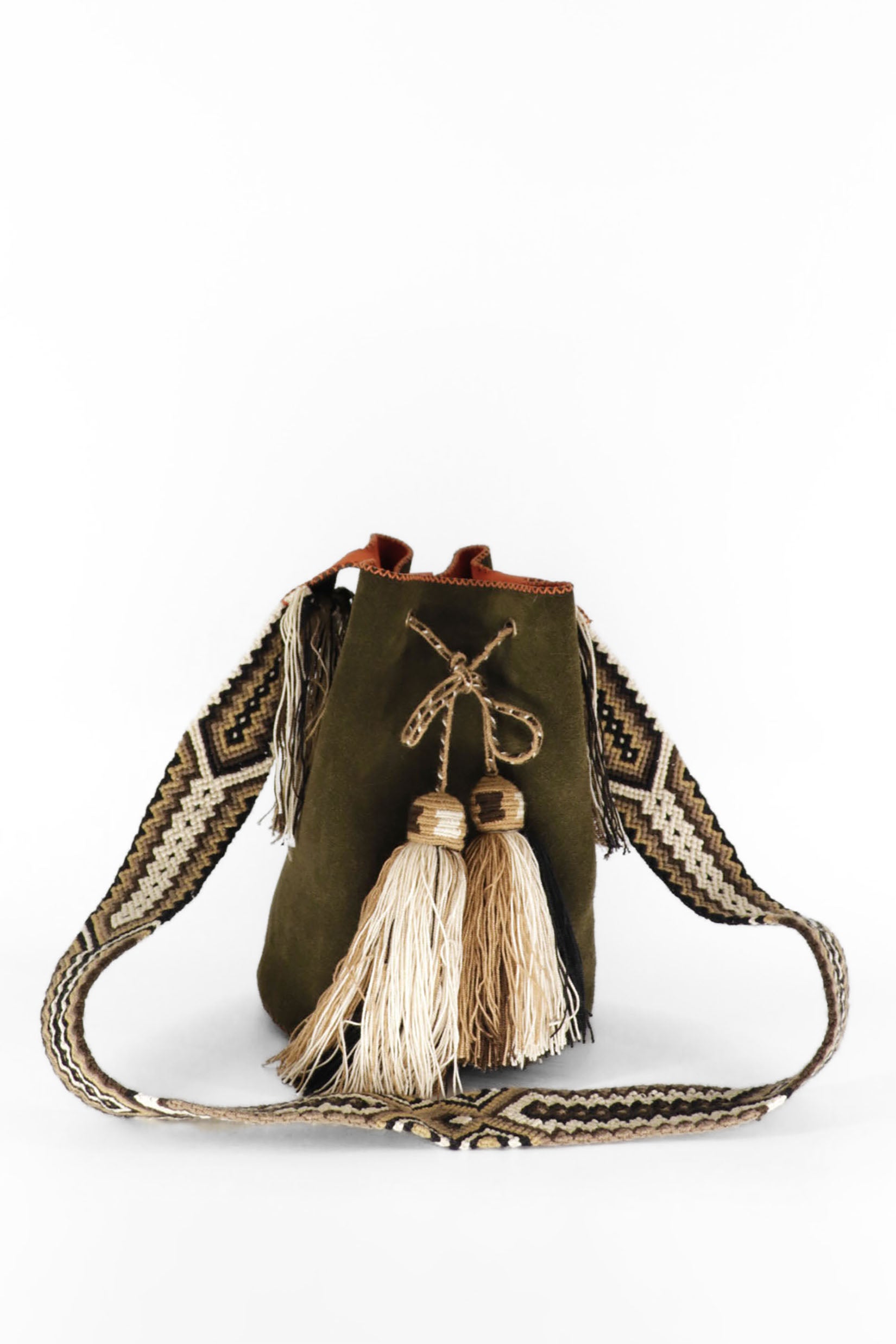APÜNÜ BUCKET BAG LARGE / OLIVE SUEDE - ORANGE #110044