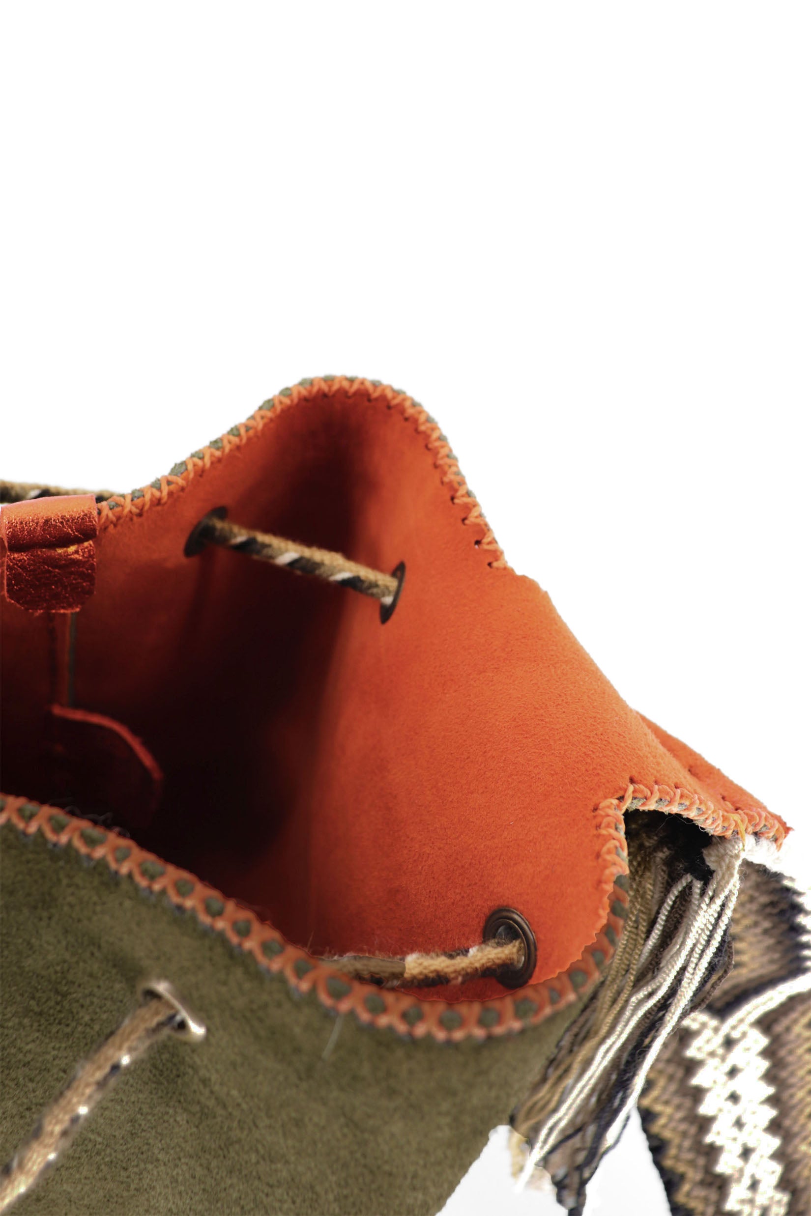 APÜNÜ BUCKET BAG LARGE / OLIVE SUEDE - ORANGE #110044