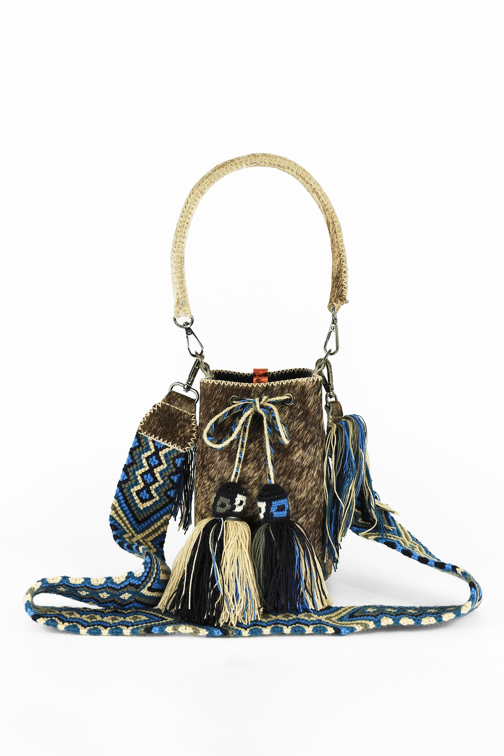 APÜNÜ BUCKET BAG X-SMALL FURRY / TAUPE & WHI - TEAL BLUE #350022