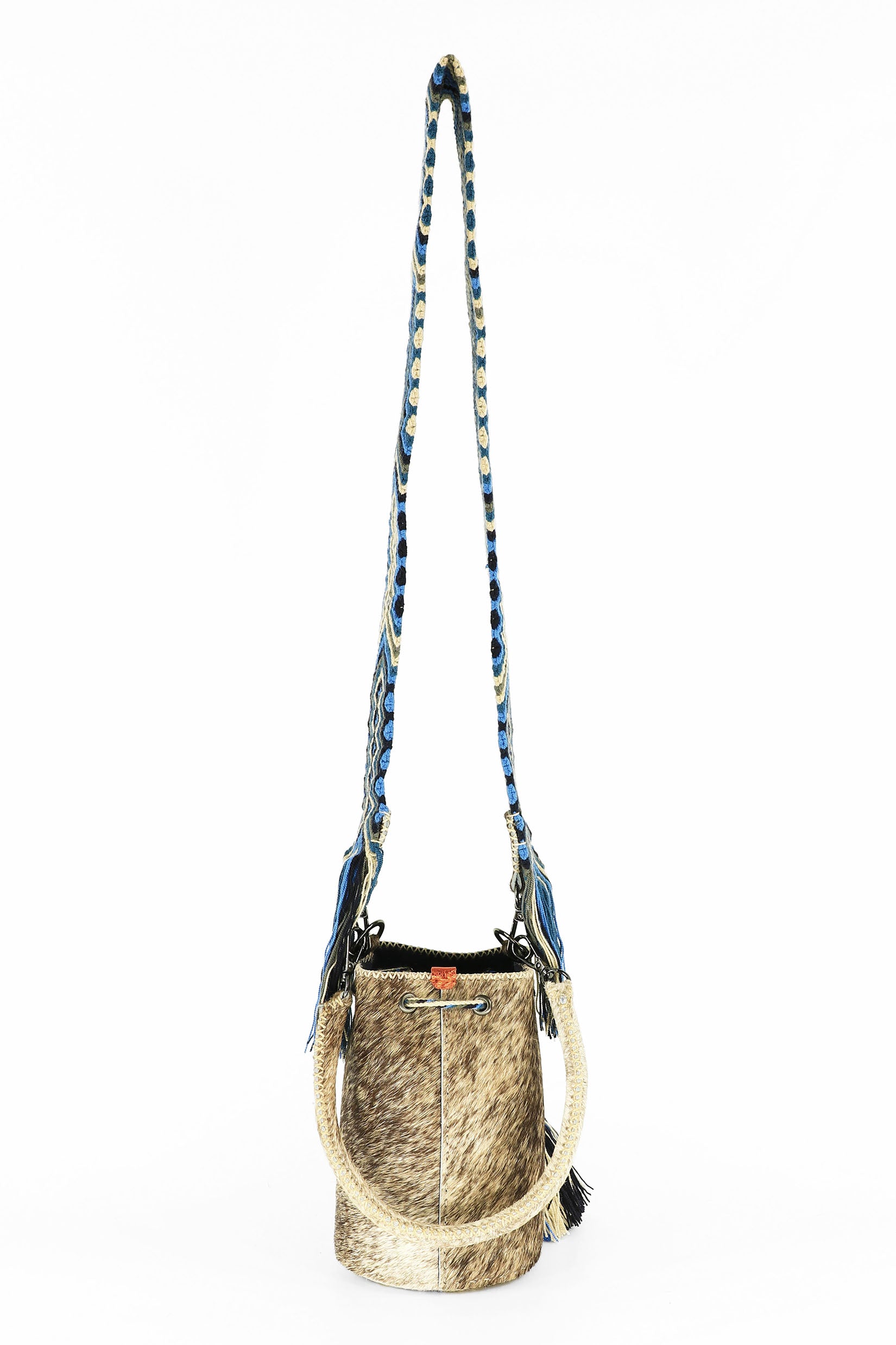 APÜNÜ BUCKET BAG X-SMALL FURRY / TAUPE & WHI - TEAL BLUE #350022