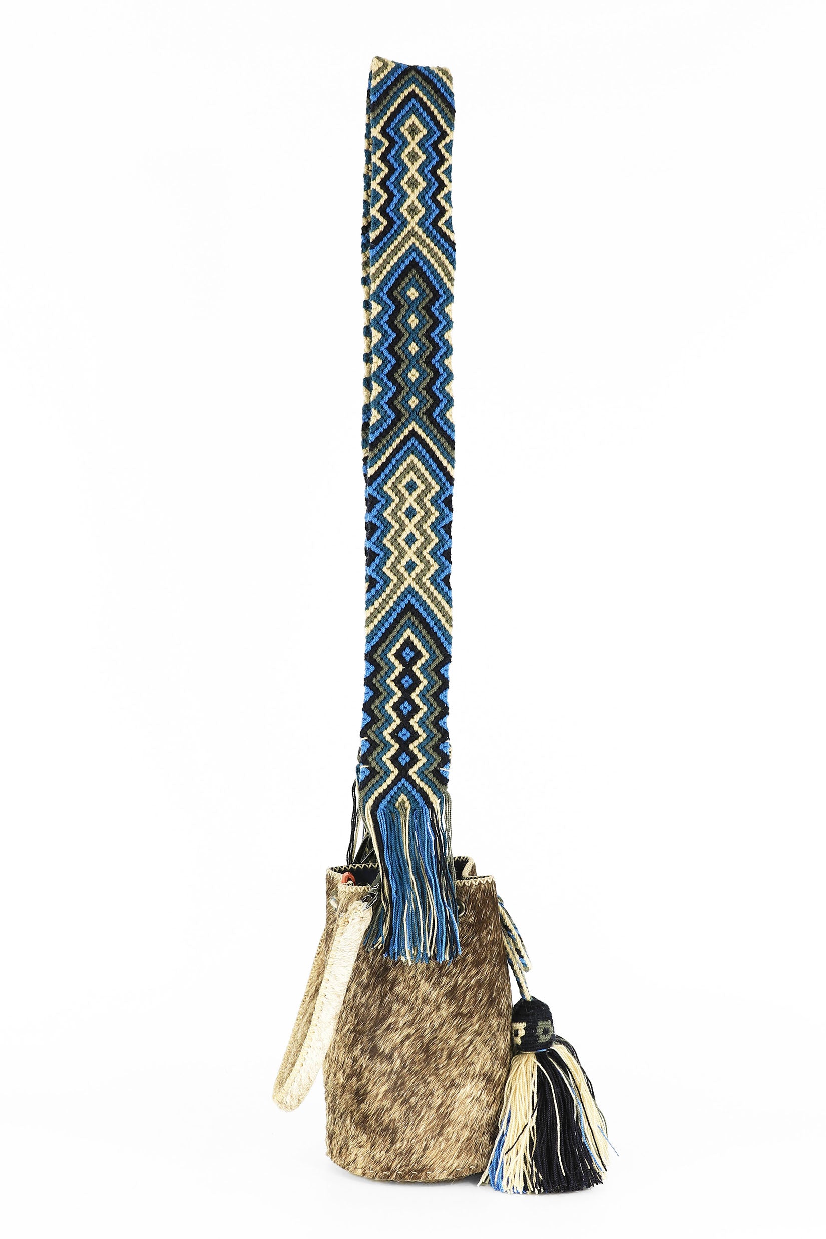 APÜNÜ BUCKET BAG X-SMALL FURRY / TAUPE & WHI - TEAL BLUE #350022