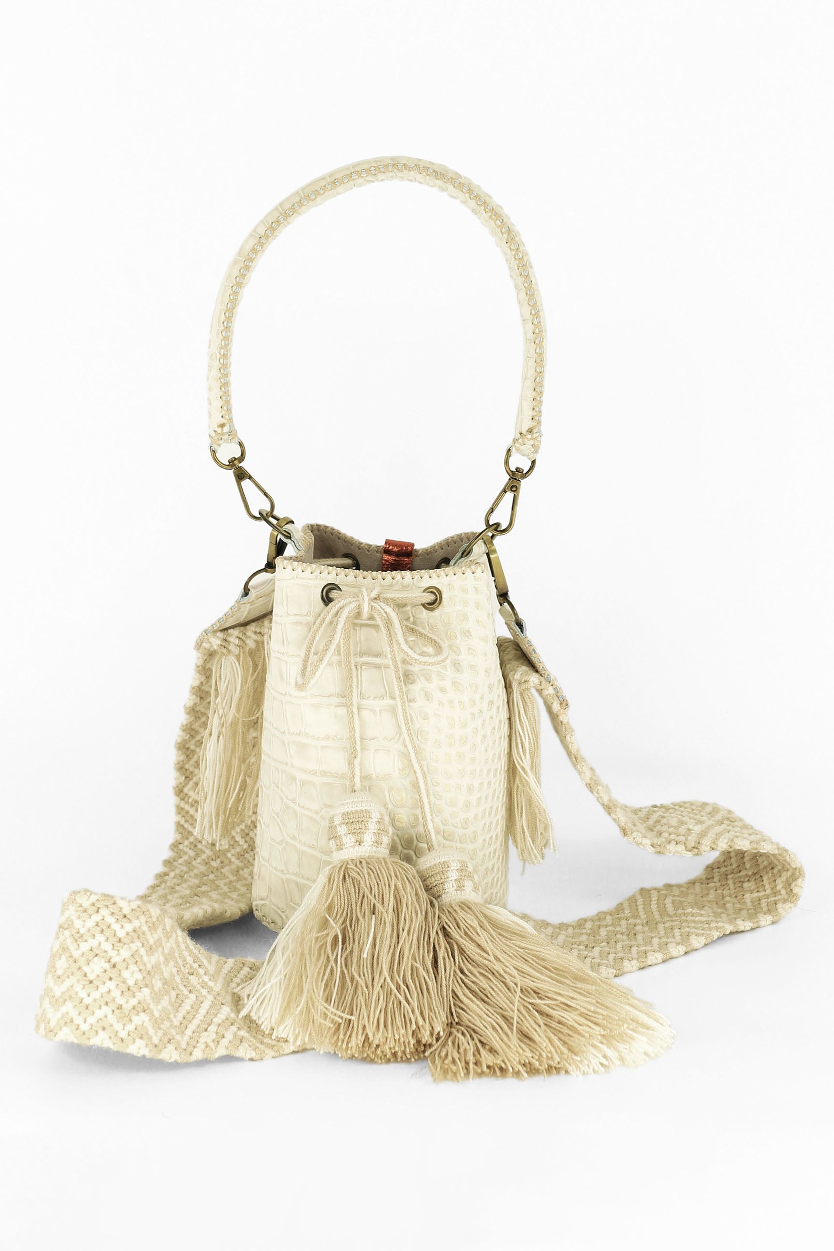 APÜNÜ BUCKET BAG SMALL / CROCO WHITE - BEIGE #120048