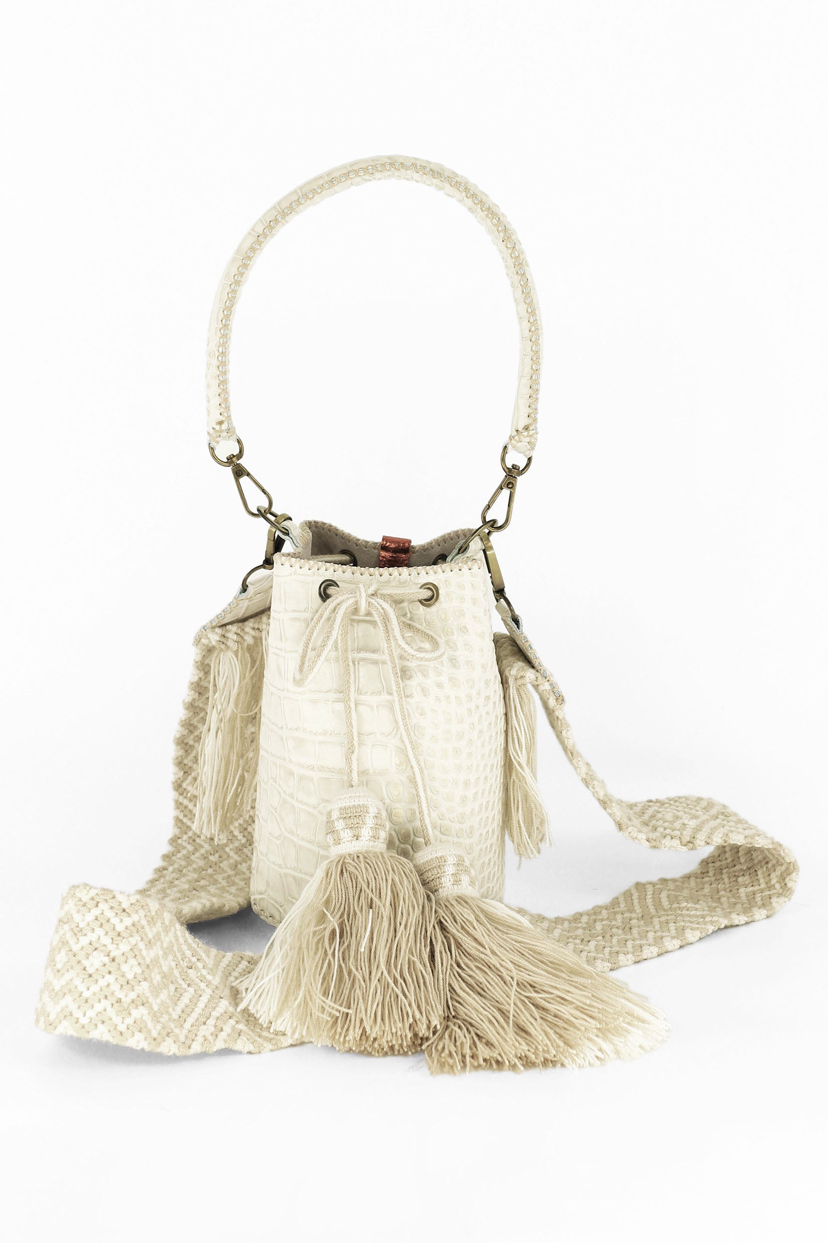APÜNÜ BUCKET BAG X-SMALL / CROCO OFF WHITE - LIGHT BEIGE #360007