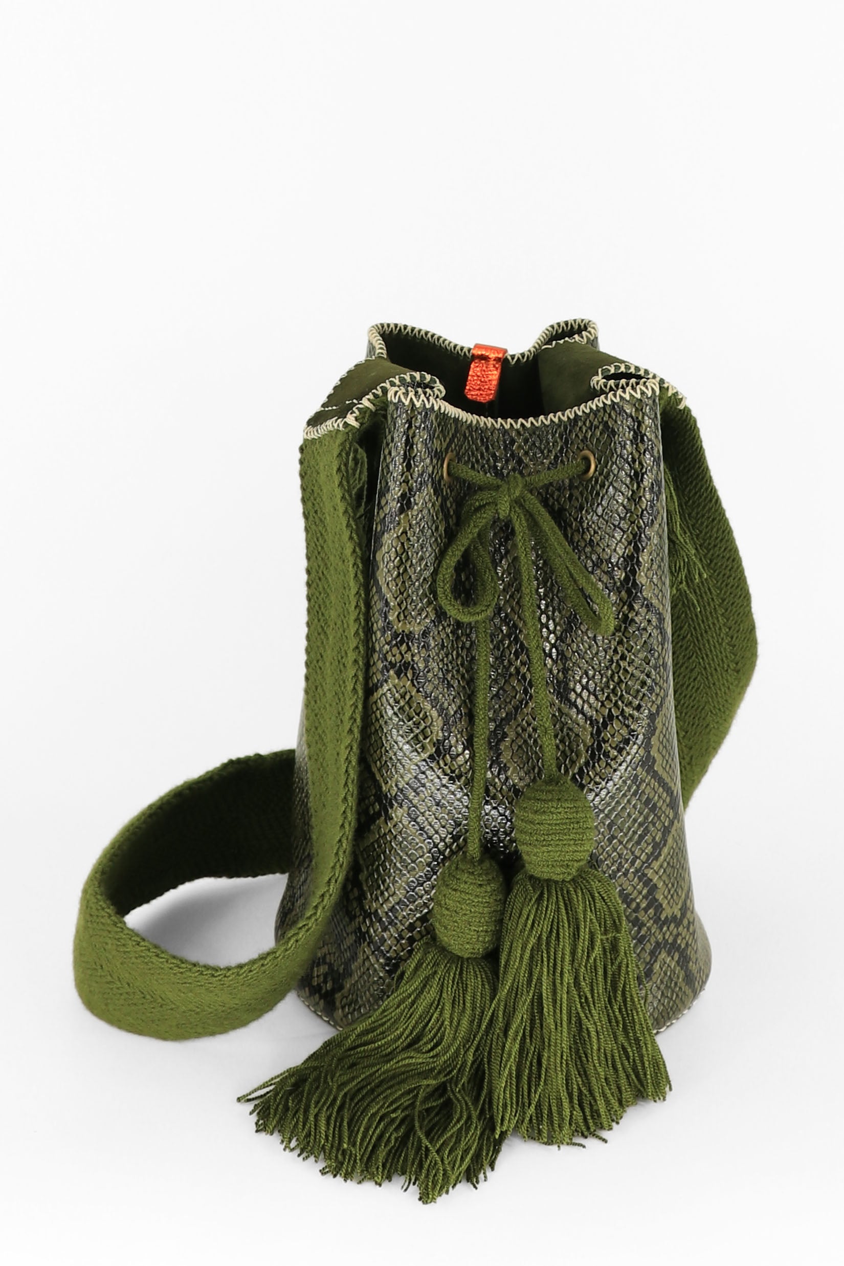 APÜNÜ BUCKET BAG LARGE / PYTHON OLIVE - OLIVE #110048
