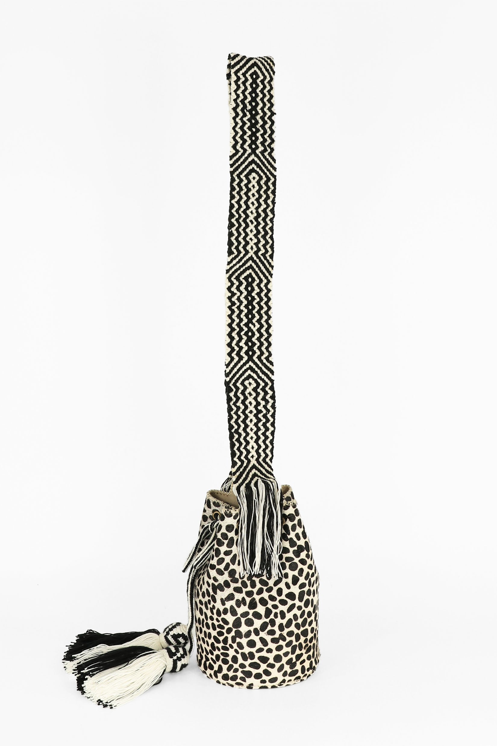 APÜNÜ BUCKET BAG SMALL FURRY / WHI&BLK DOTS - BEIGE #130021