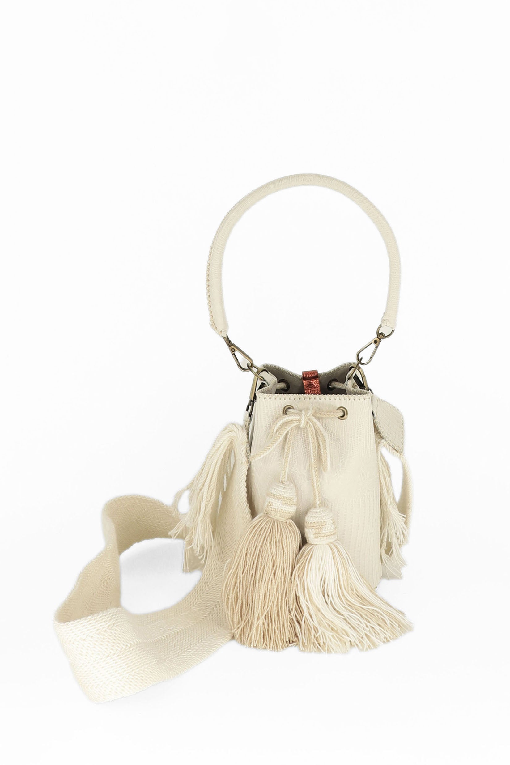 APÜNÜ BUCKET BAG X-SMALL / MINI CROCO PATTERN OFF WHITE - LIGHT BEIGE #360022