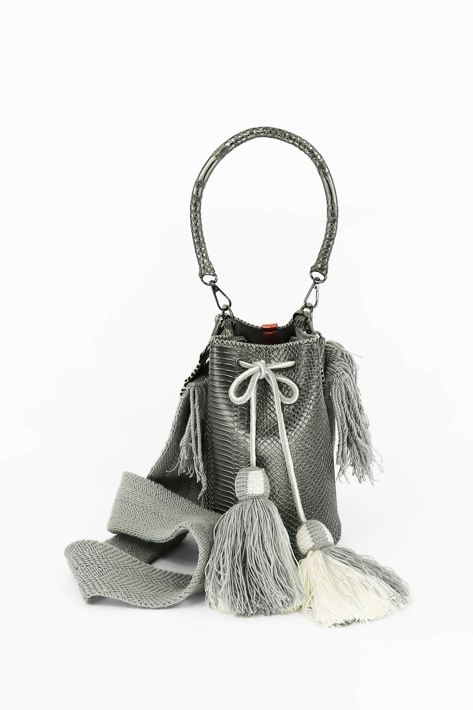 APÜNÜ BUCKET BAG SMALL / GUN METAL CROCO EMB - GRAY #120030