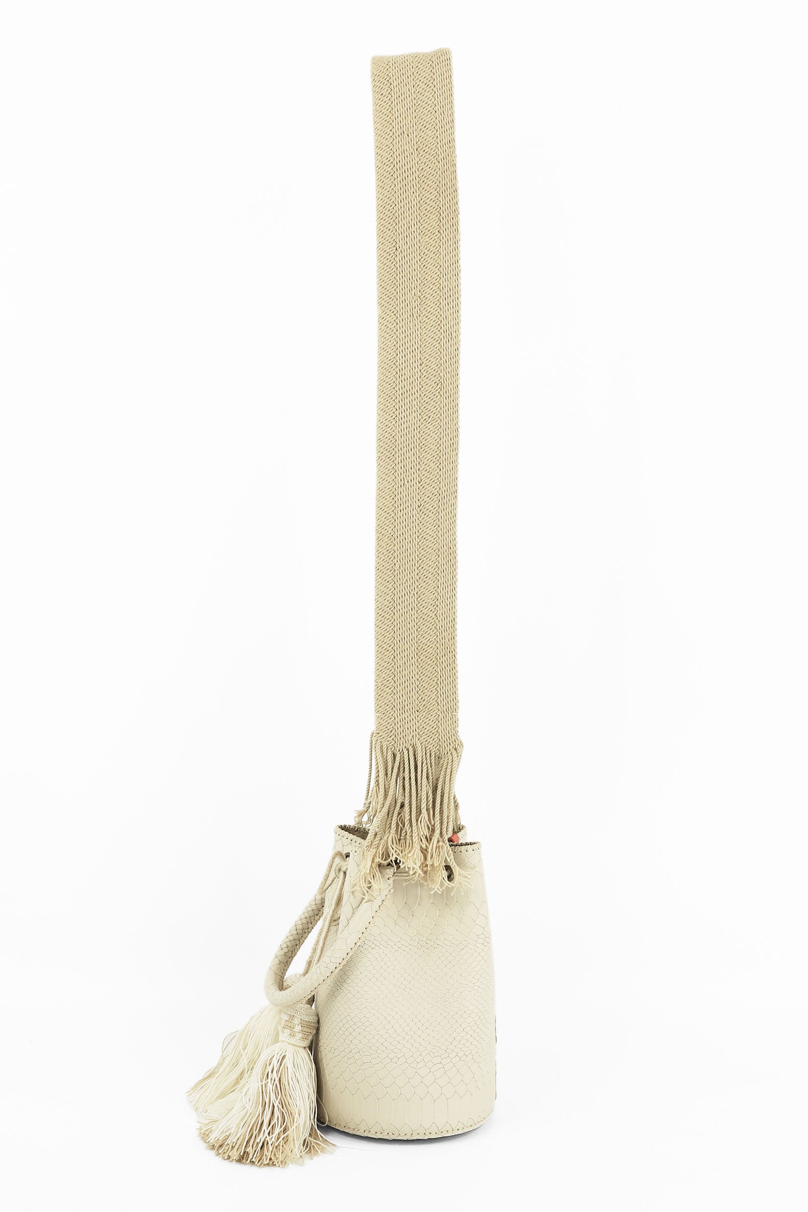 APÜNÜ BUCKET BAG SMALL / MINI CROCO PATTERN OFF WHITE - LIGHT BEIGE #120049