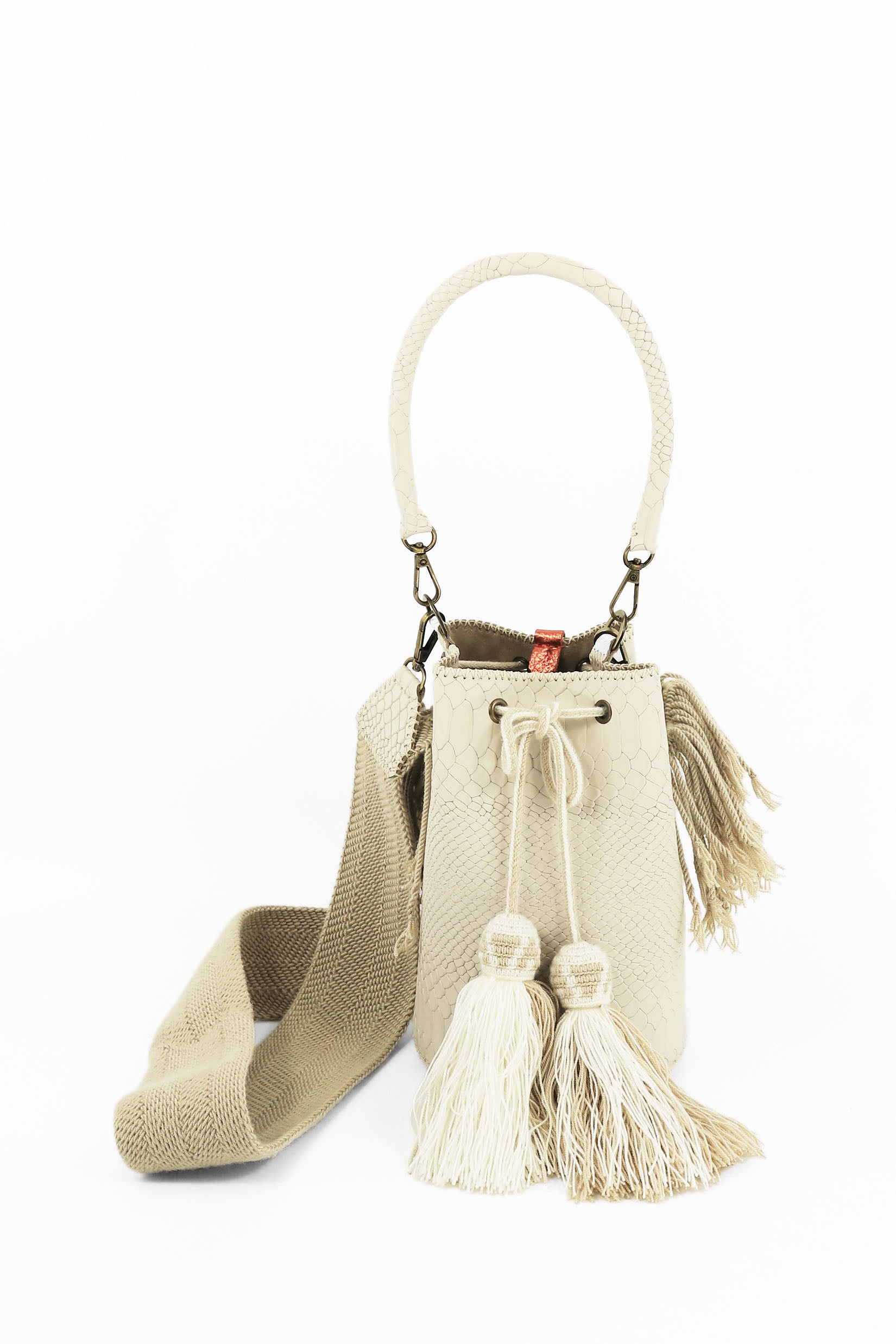 APÜNÜ BUCKET BAG SMALL / MINI CROCO PATTERN OFF WHITE - LIGHT BEIGE #120049