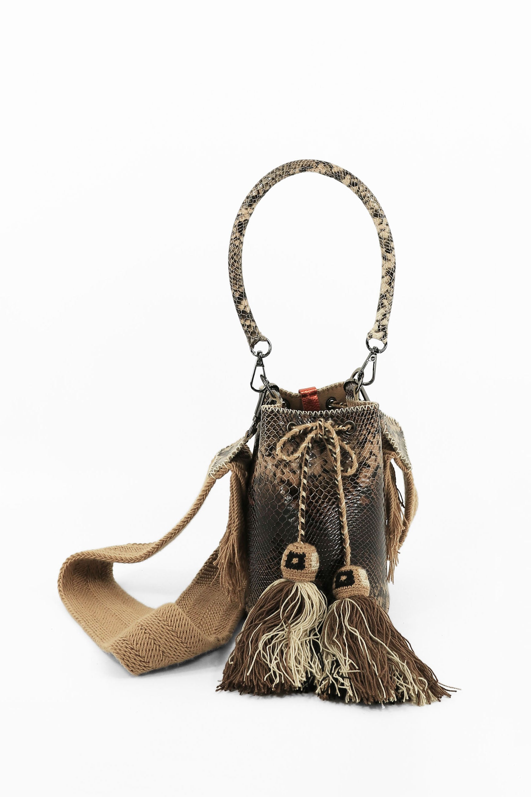 APÜNÜ BUCKET BAG X-SMALL / PYTHON DRK BRW - BEIGE #360023